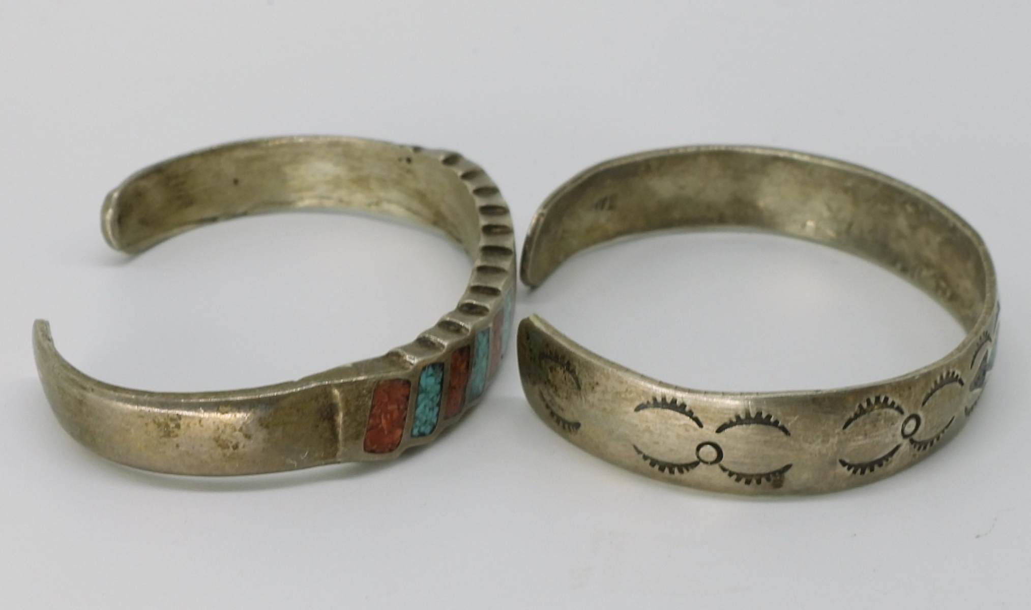 2 Sterling Cuff Bracelets with Inlaid Gemstones