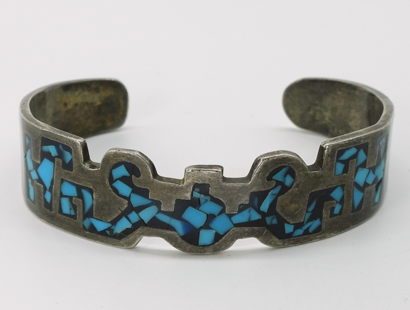 Taxco Sterling Cuff, Turquoise Chip Inlay TL-23