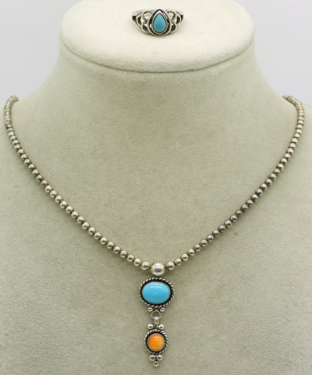 Q.T. Sterling Turquoise Necklace & Ring Set