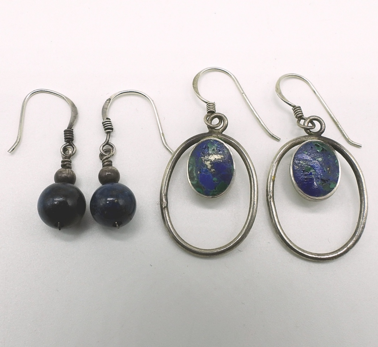 Sterling Gemstone Earrings, 2 Pairs