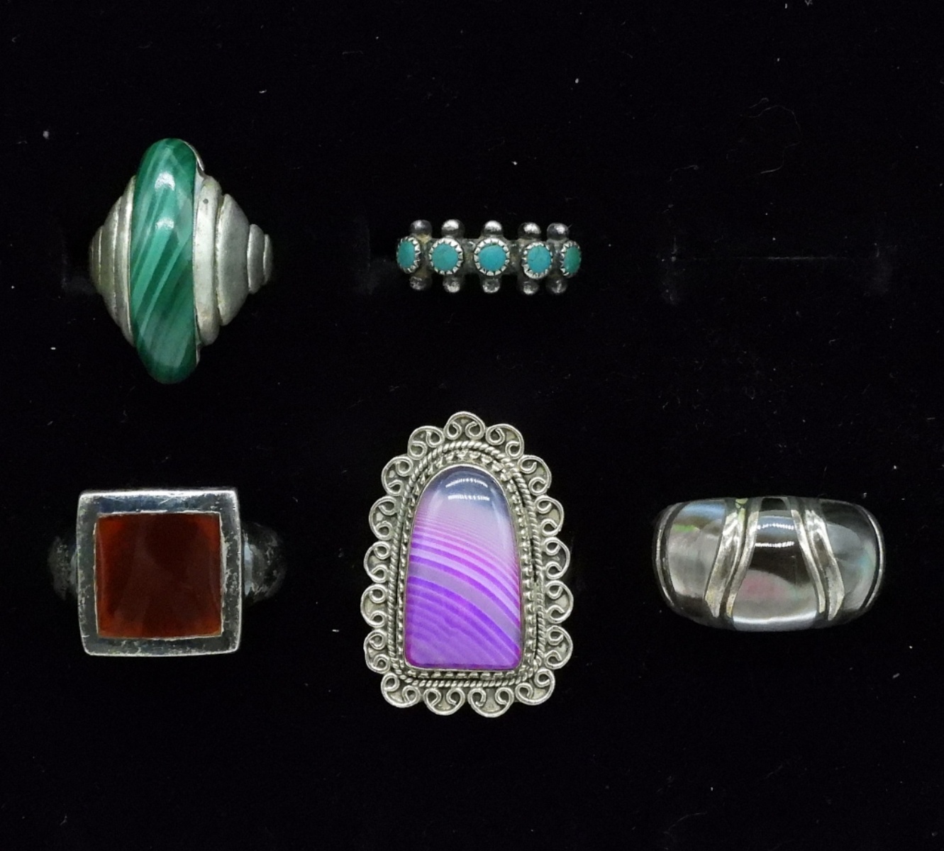 Five Sterling Fashion Gemstone Rings