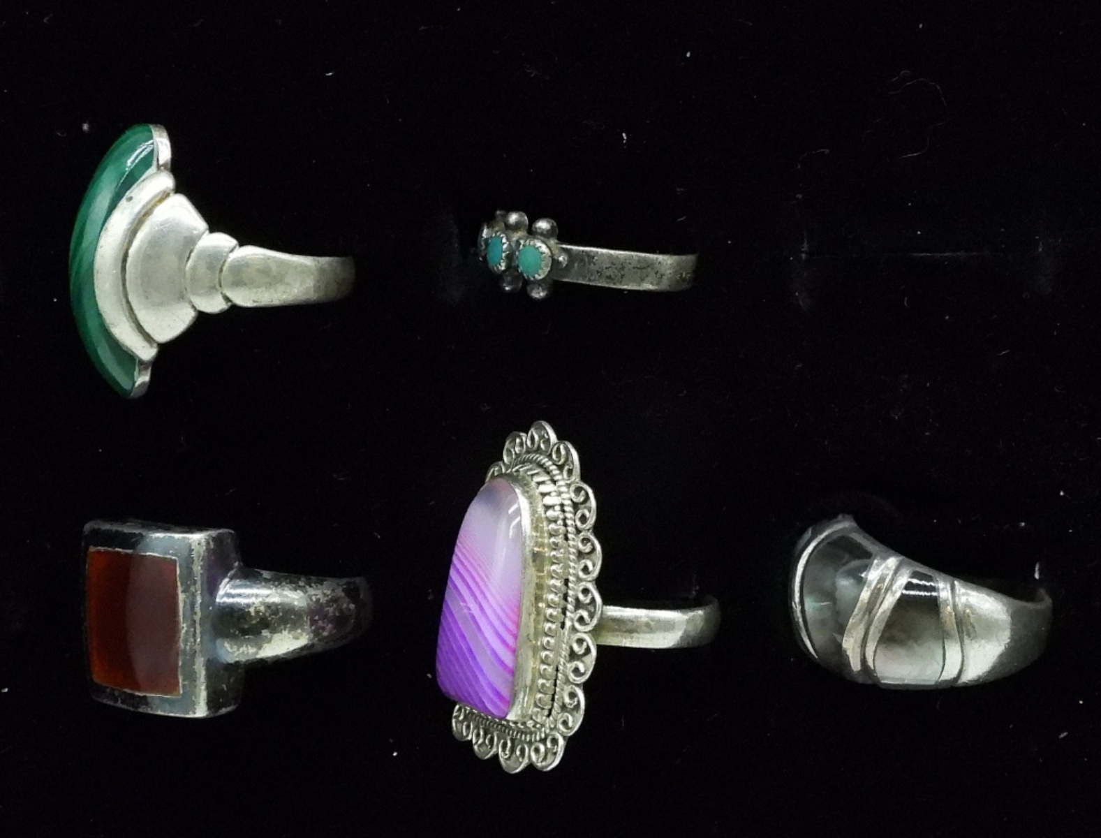 Five Sterling Fashion Gemstone Rings
