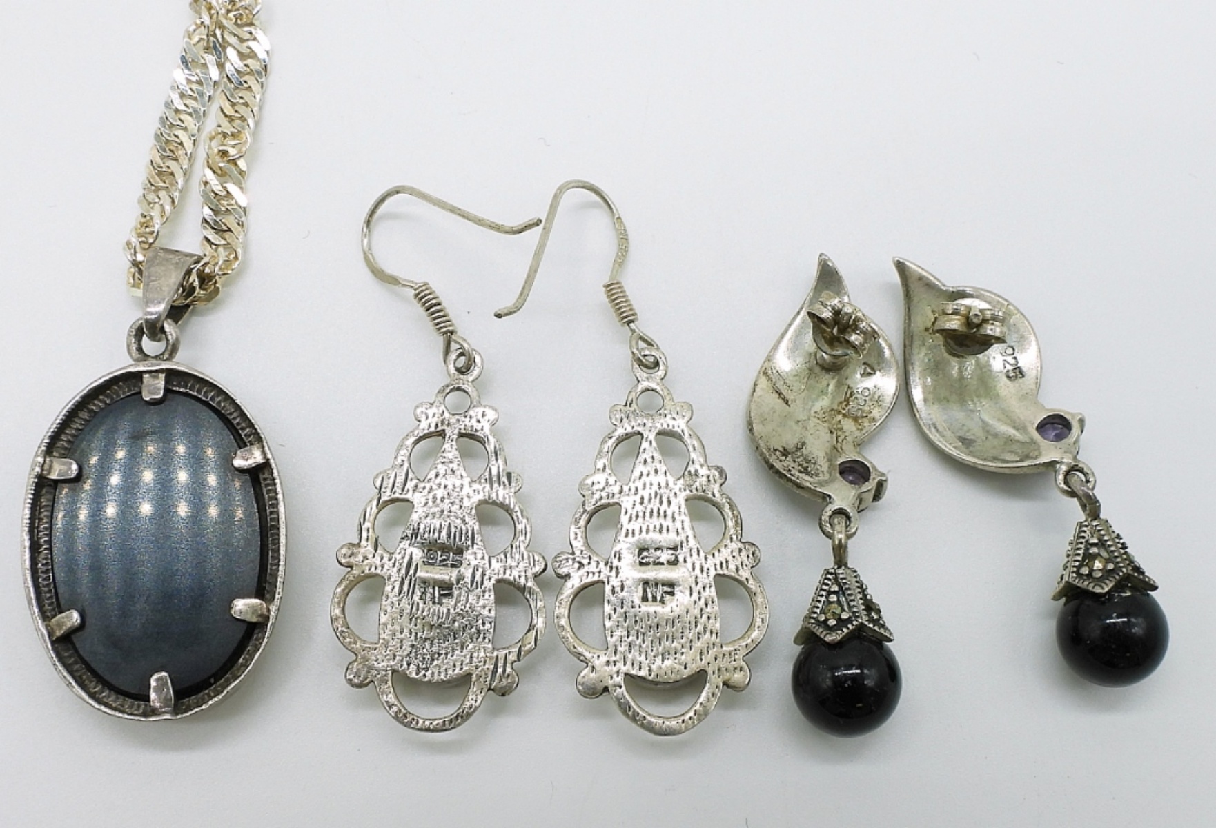 Sterling Silver Onyx Necklace & Earrings Set