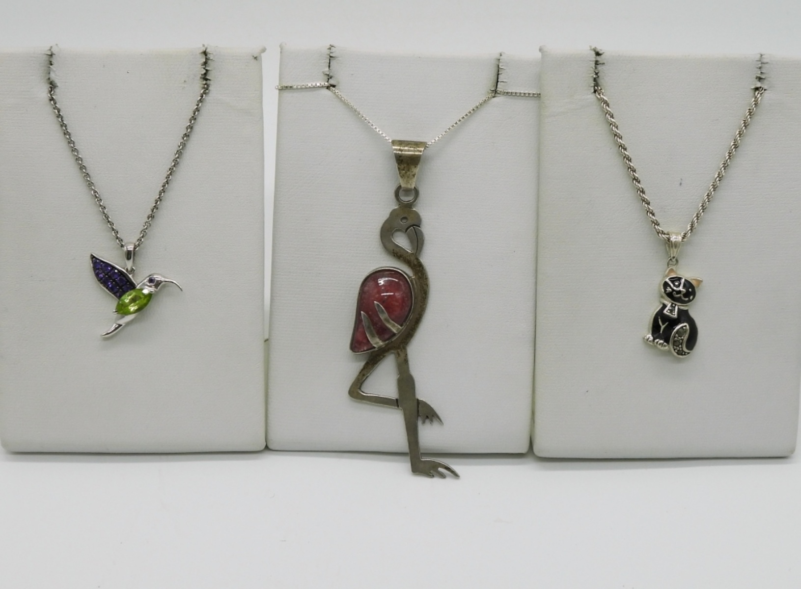 Three Sterling Animal Pendant Necklaces