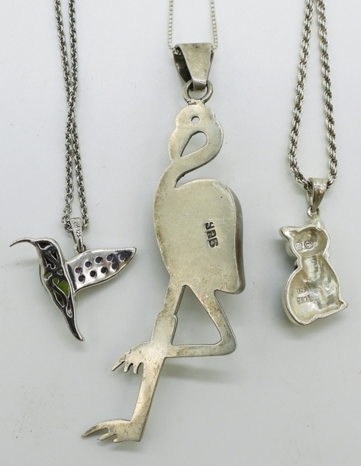 Three Sterling Animal Pendant Necklaces