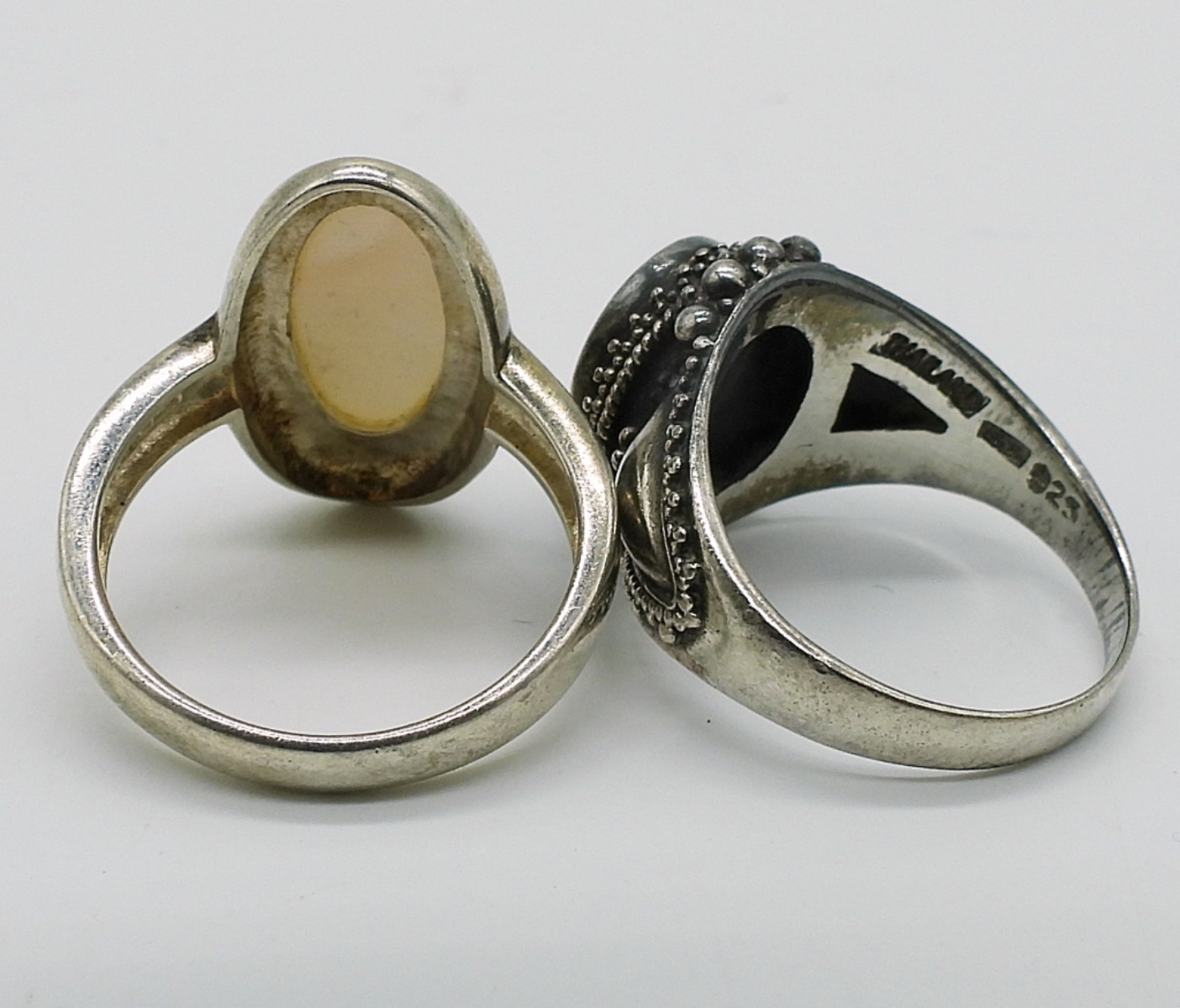 Sterling MOP & Onyx Necklace, Rings, Bracelet