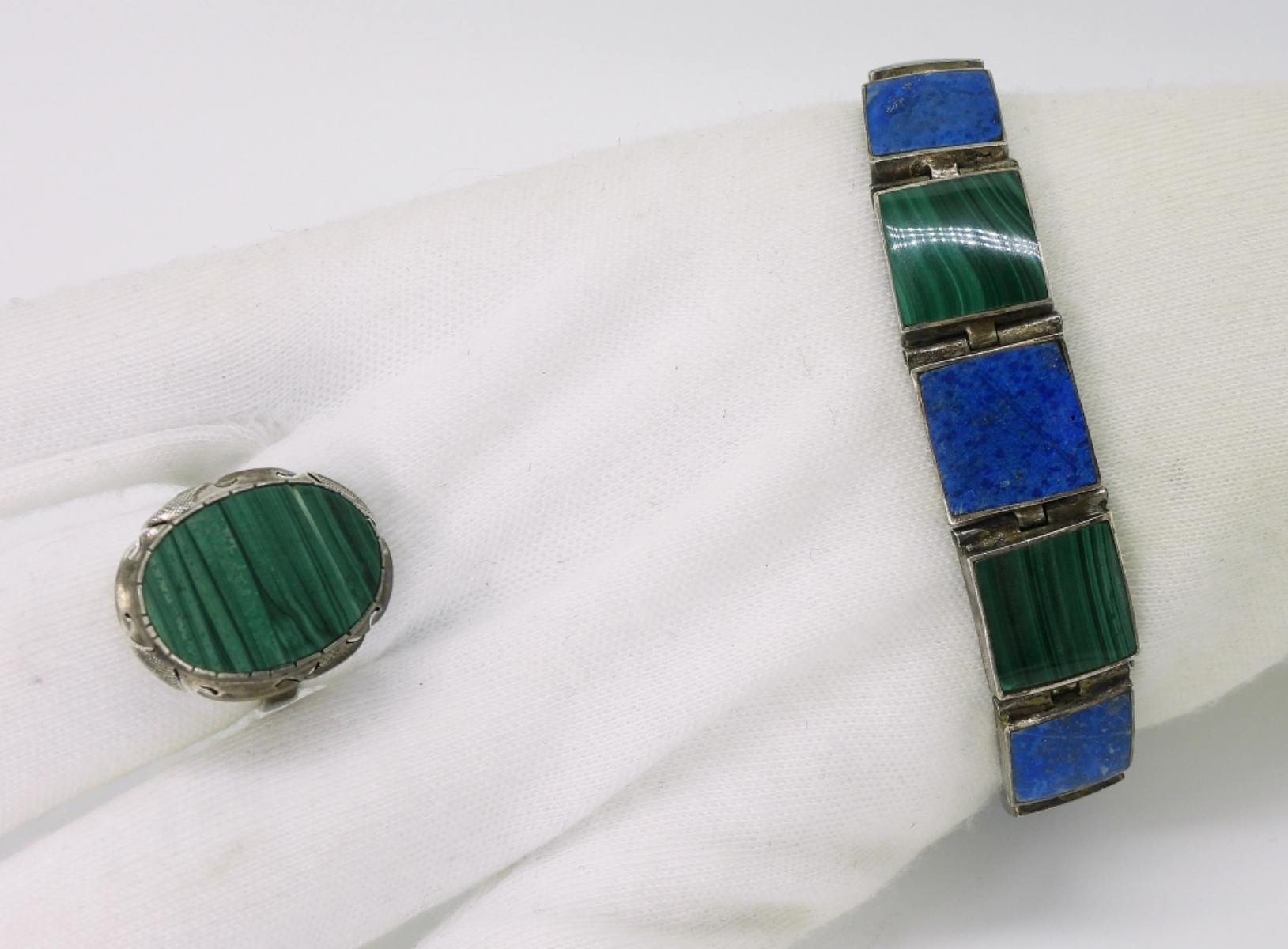 Malachite & Lapis 925 Bracelet & Ring