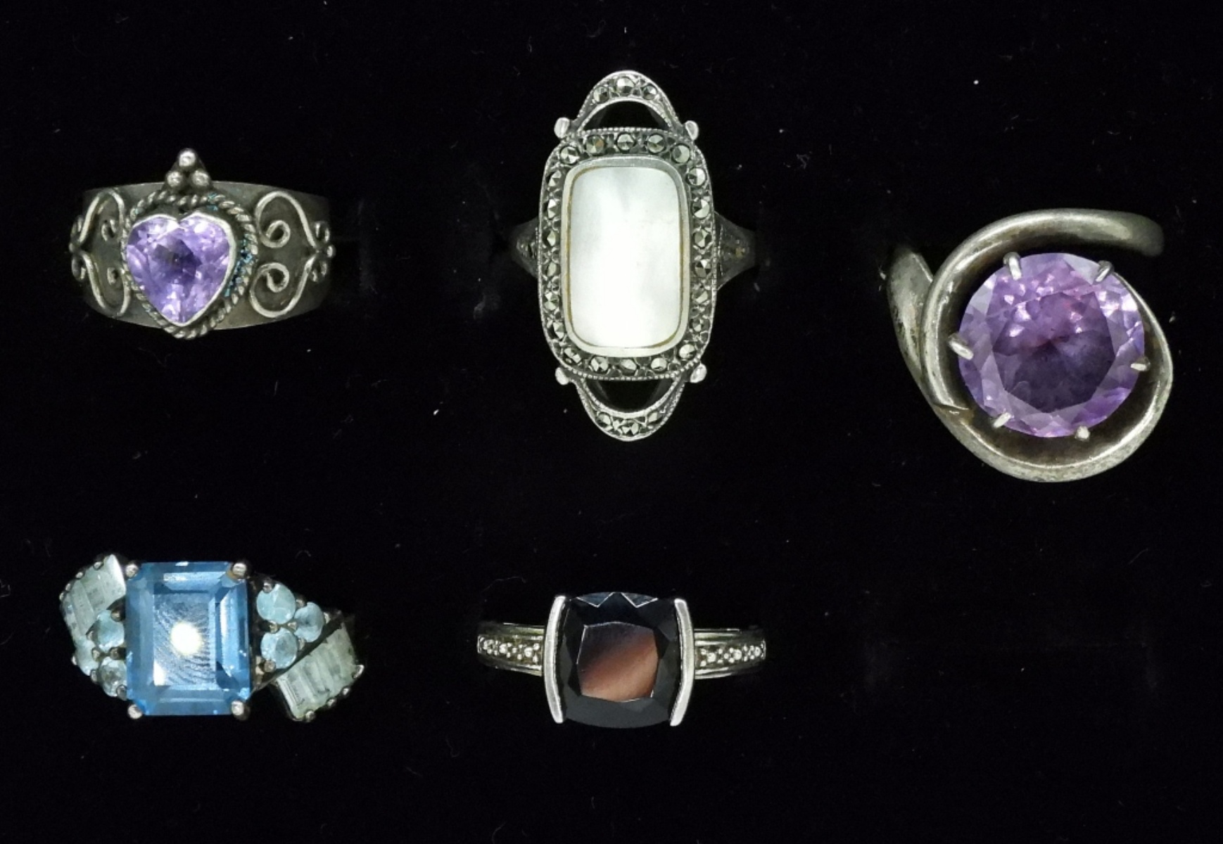Five Sterling Gemstone Fashion Rings