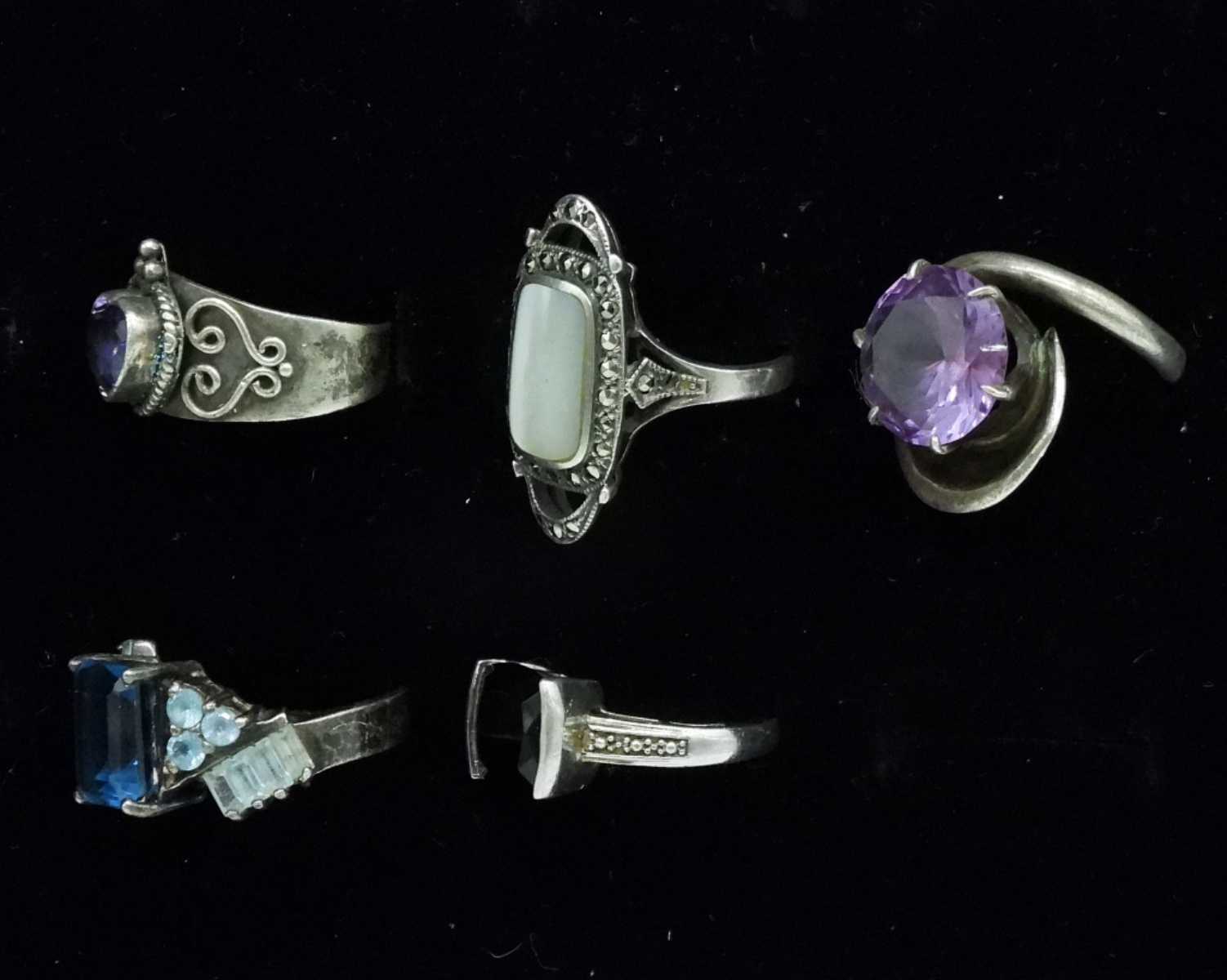 Five Sterling Gemstone Fashion Rings