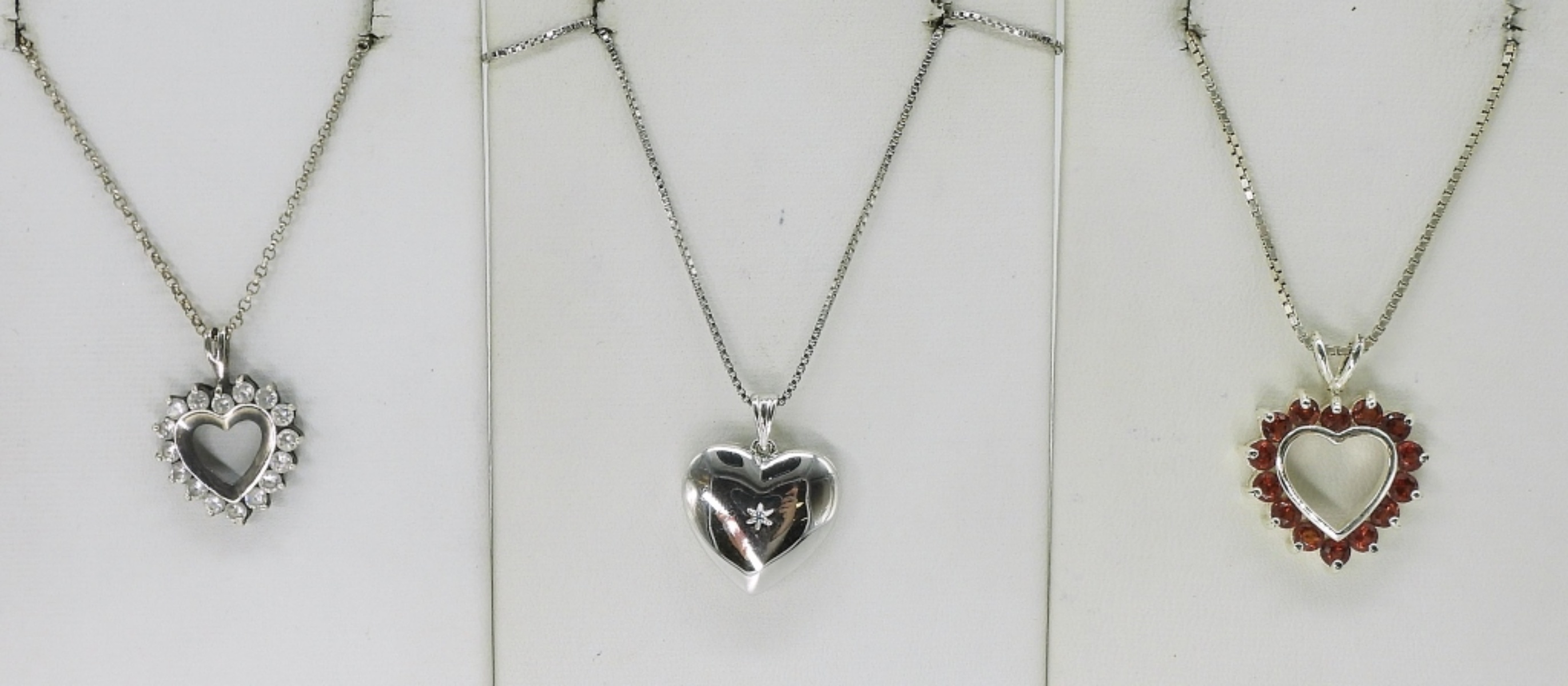 Three Sterling Heart Necklaces