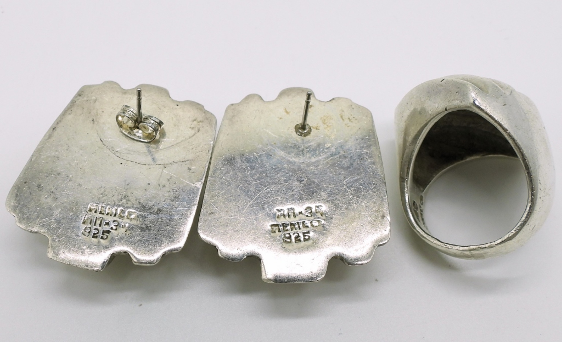Mexico Sterling Fluted Earrings & Ring