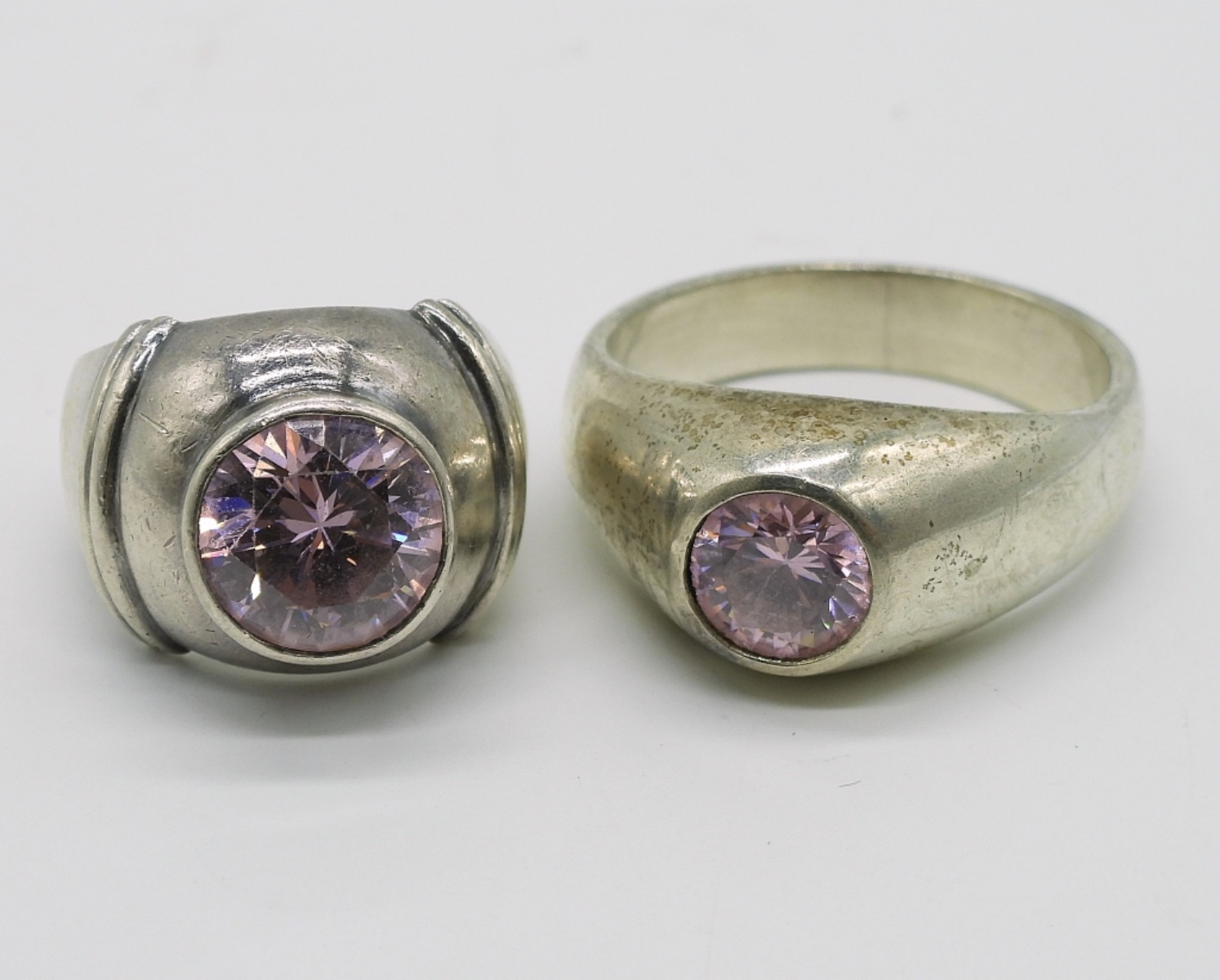 Two Vintage Sterling Pink Gemstone Rings