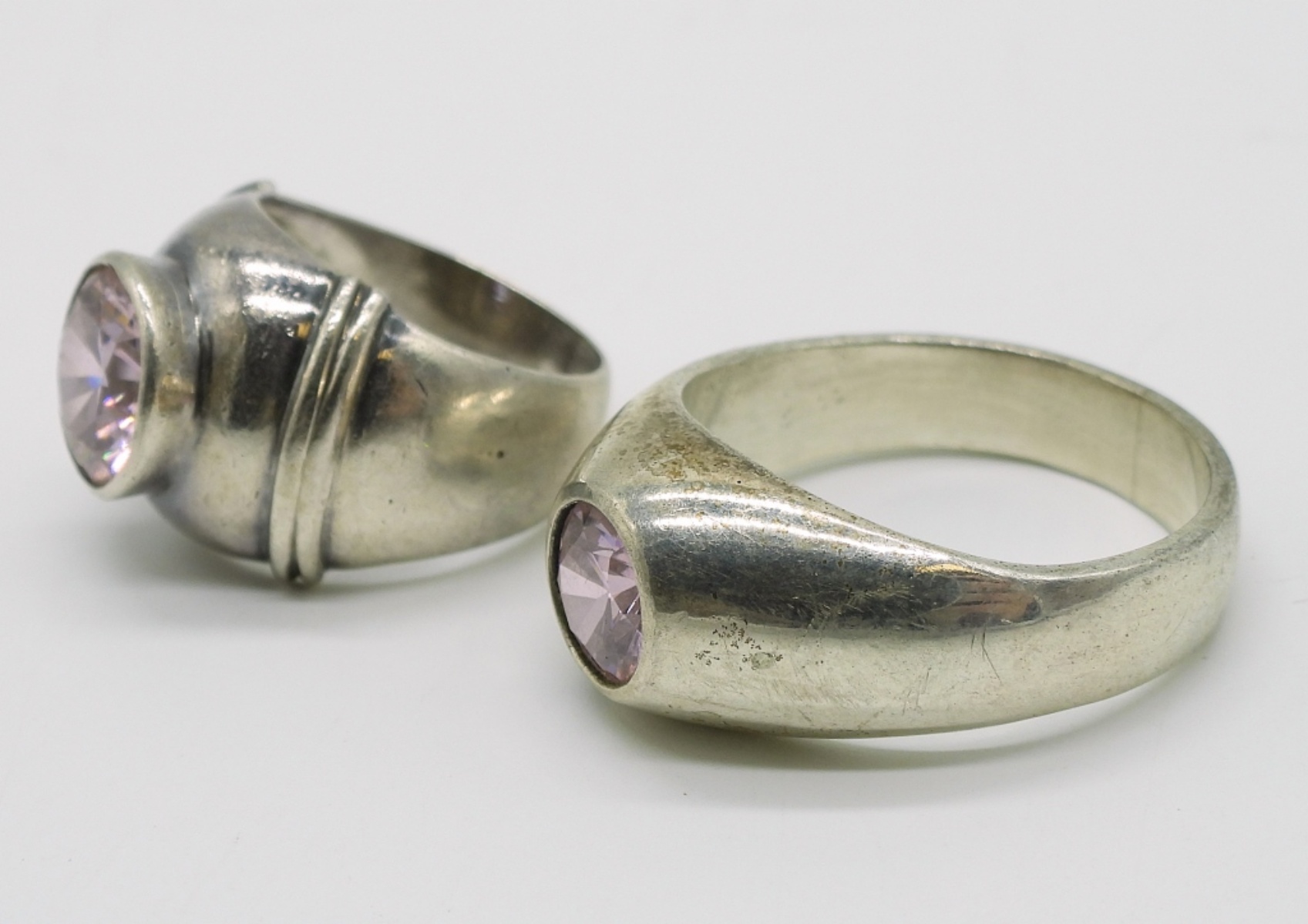 Two Vintage Sterling Pink Gemstone Rings