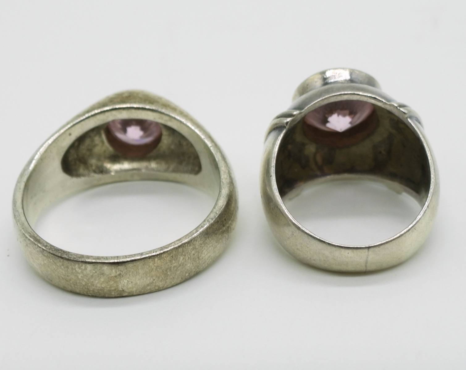 Two Vintage Sterling Pink Gemstone Rings