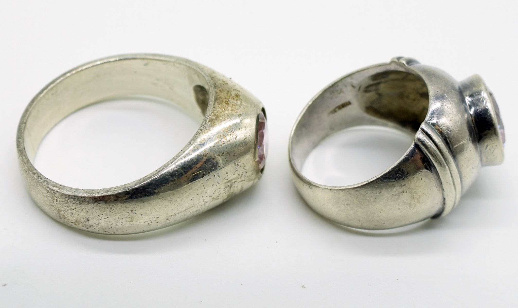 Two Vintage Sterling Pink Gemstone Rings