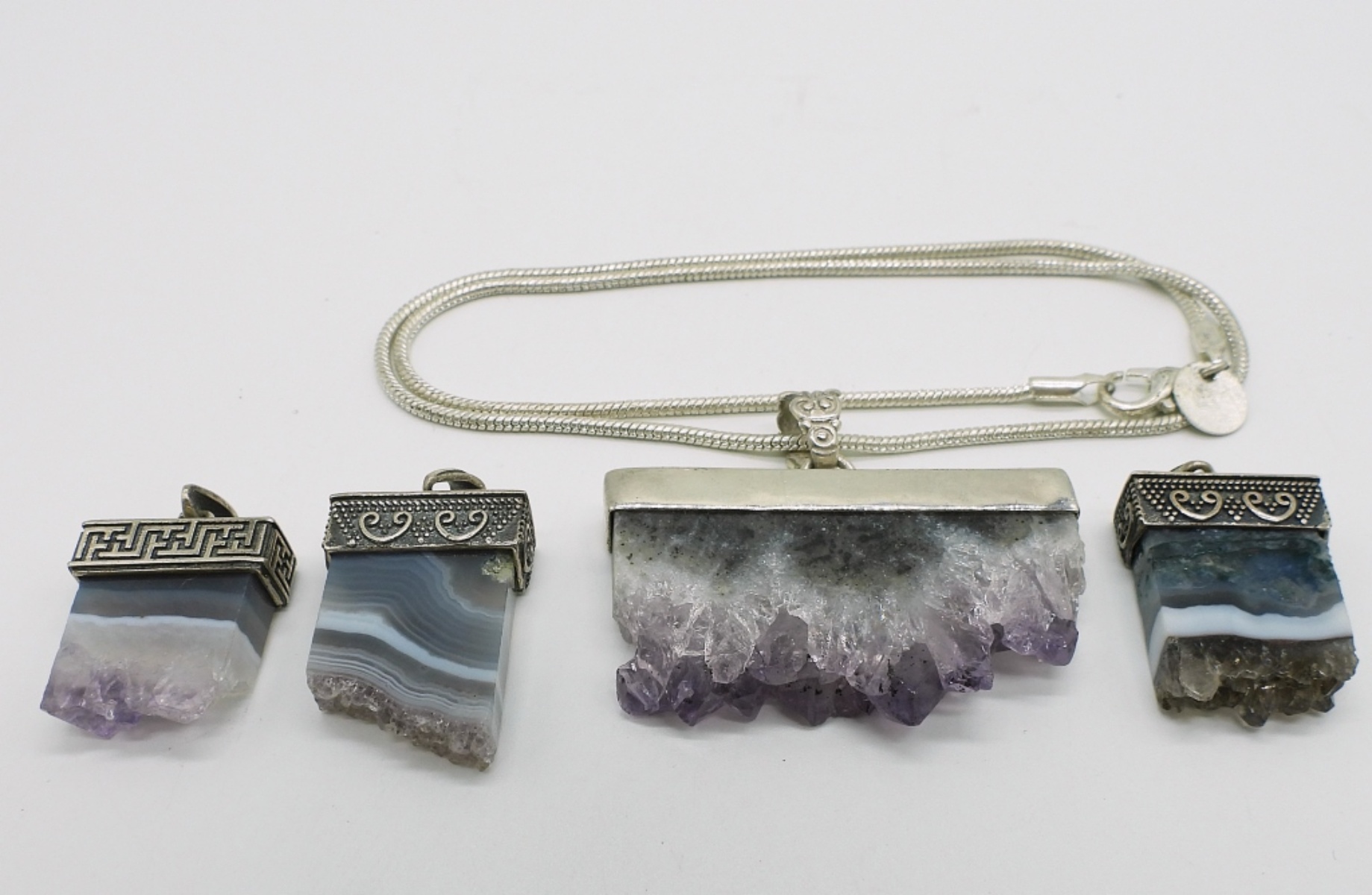 Sterling Amethyst & Agate Slice Pendants