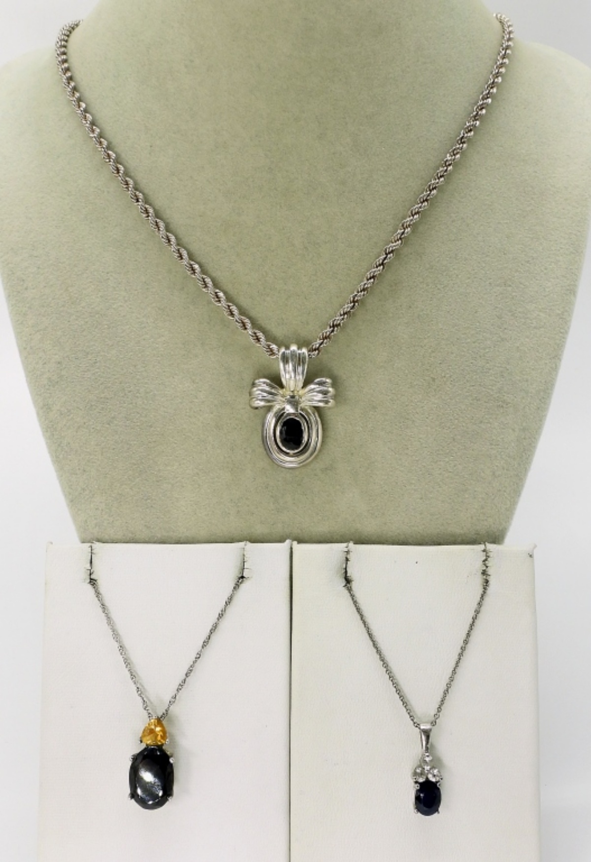 Sterling Necklace Lot, Black Stones