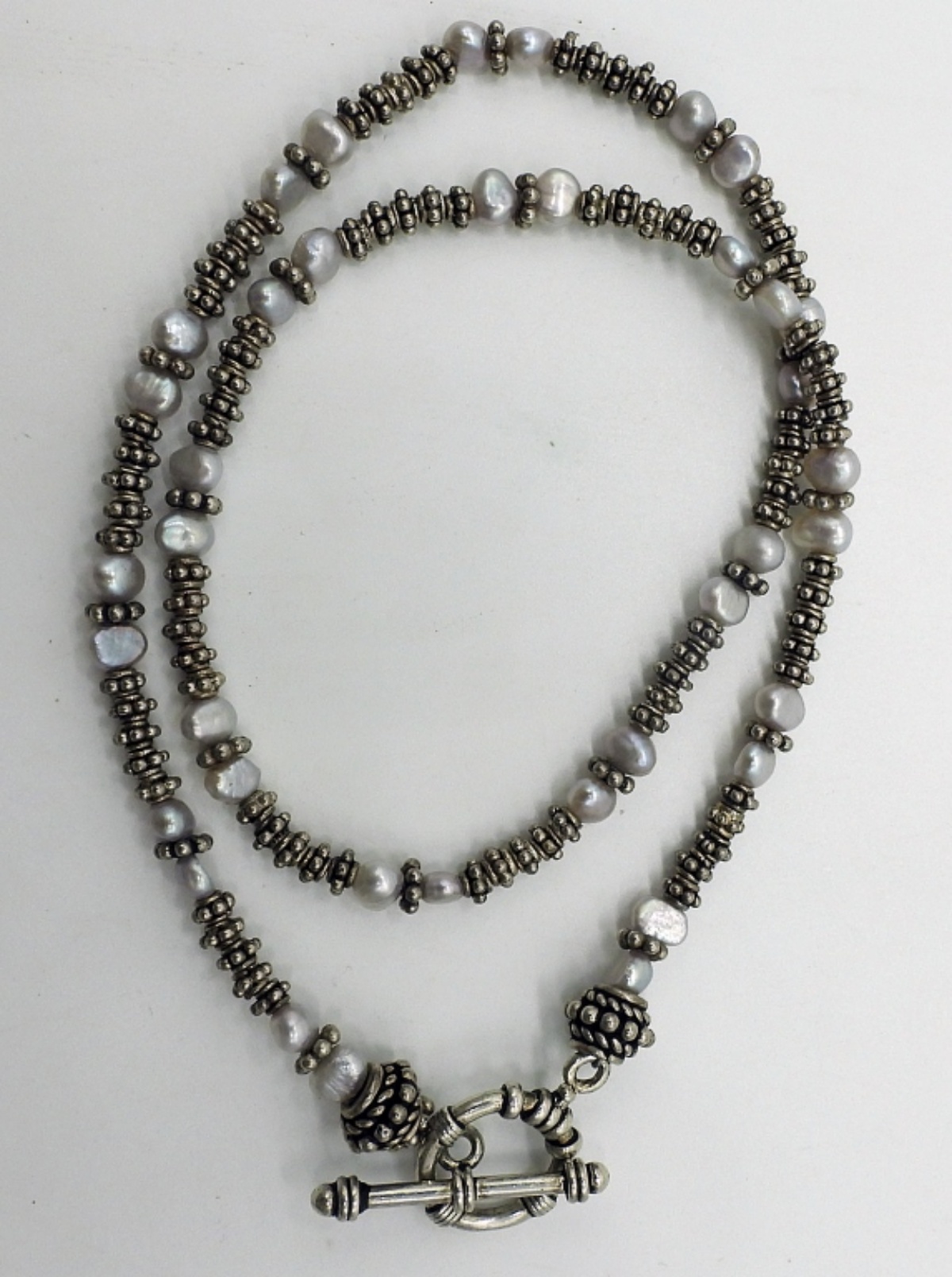 Sterling Pearl Necklace & Marcasite Brooch