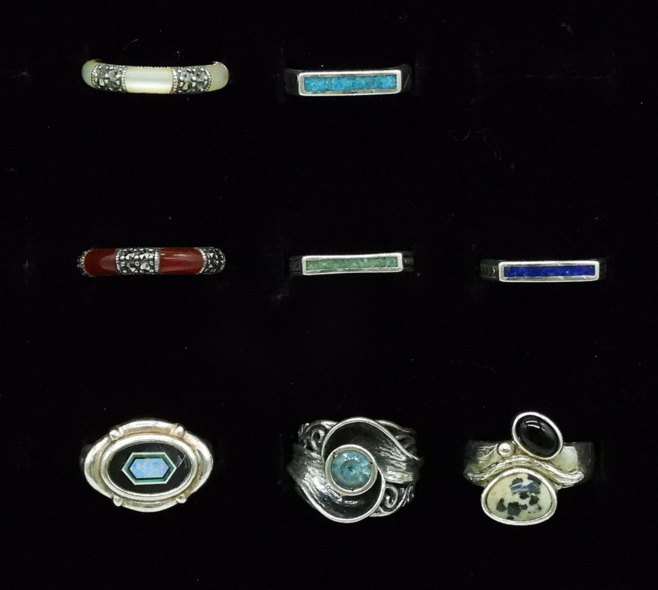Eight Gemstone Fashion Rings, Sterling