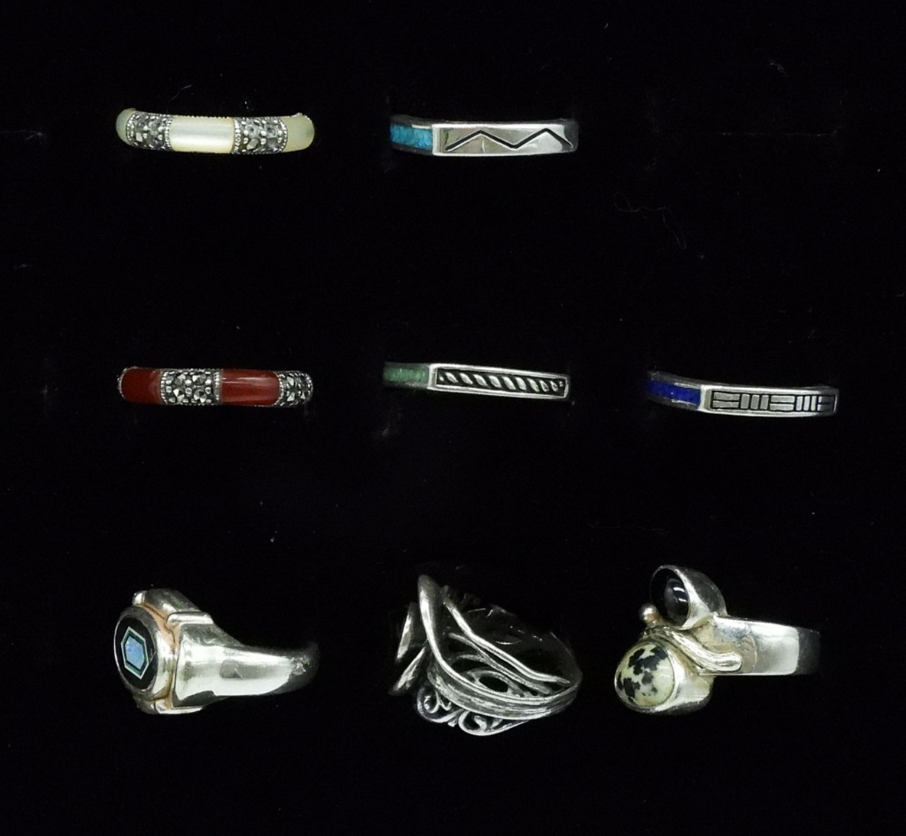 Eight Gemstone Fashion Rings, Sterling