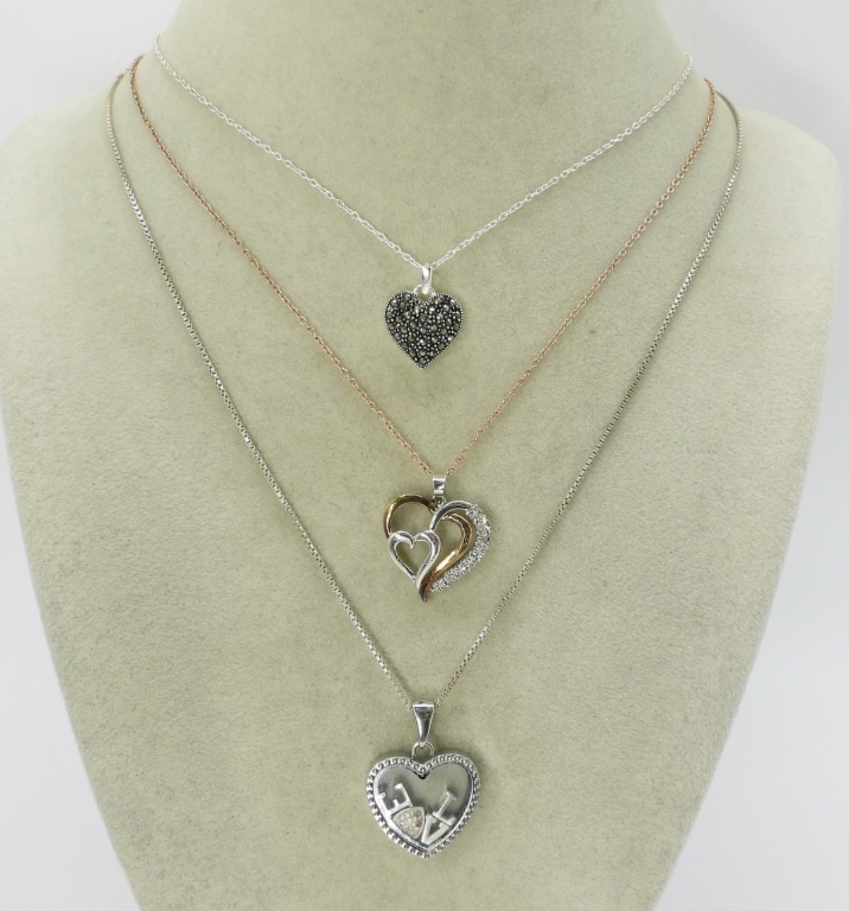 3 Sterling Heart Pendant Necklaces