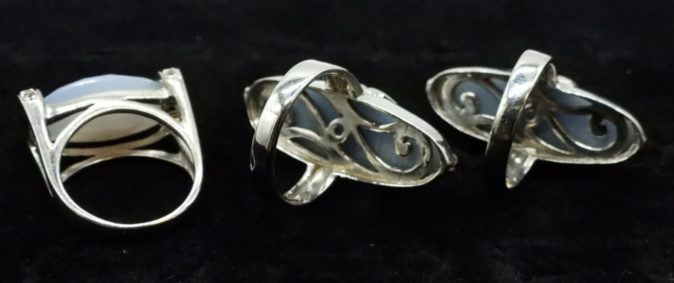 Three Sterling Rings with Blue Gemstones