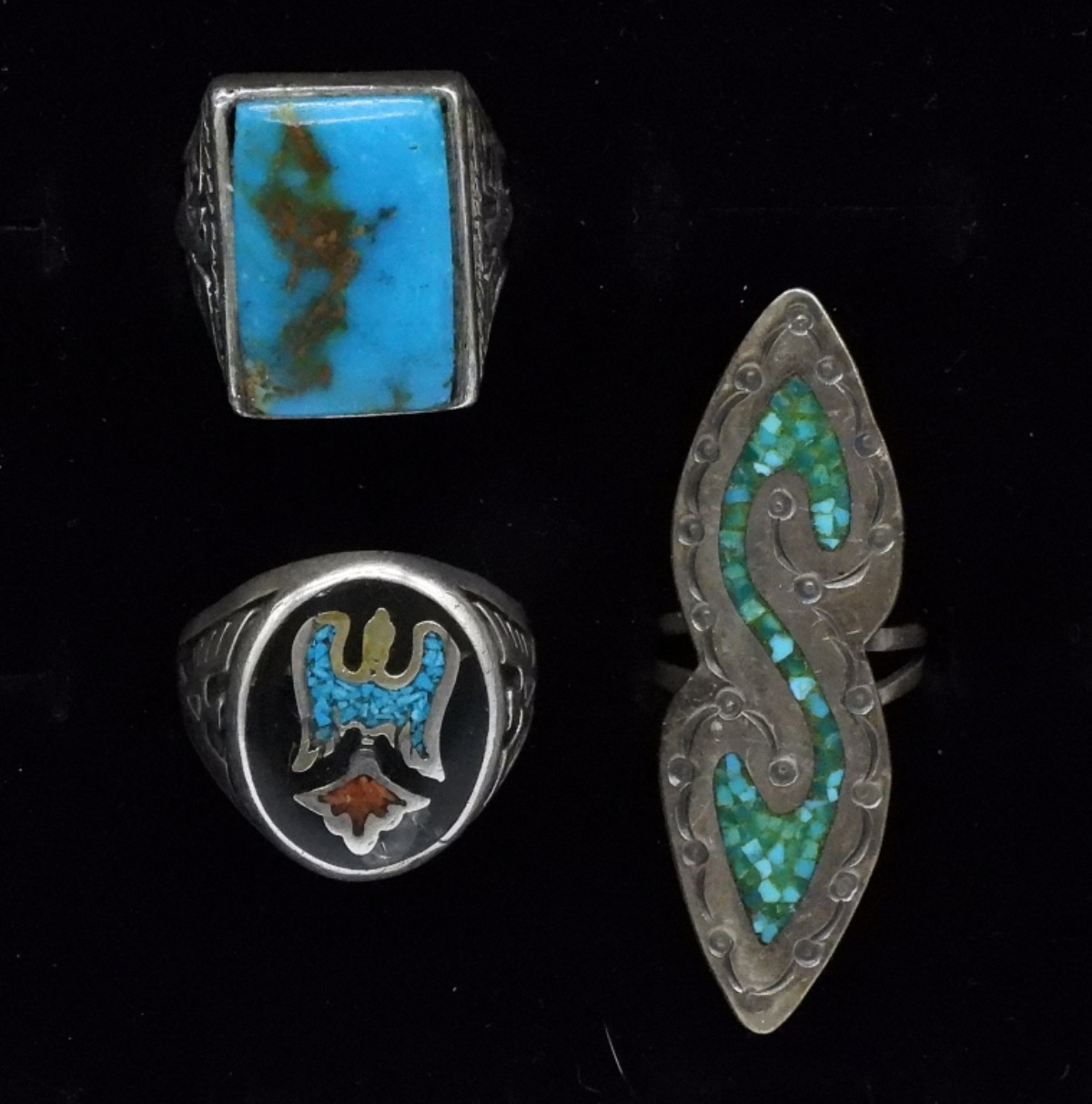 Three Sterling Turquoise Rings