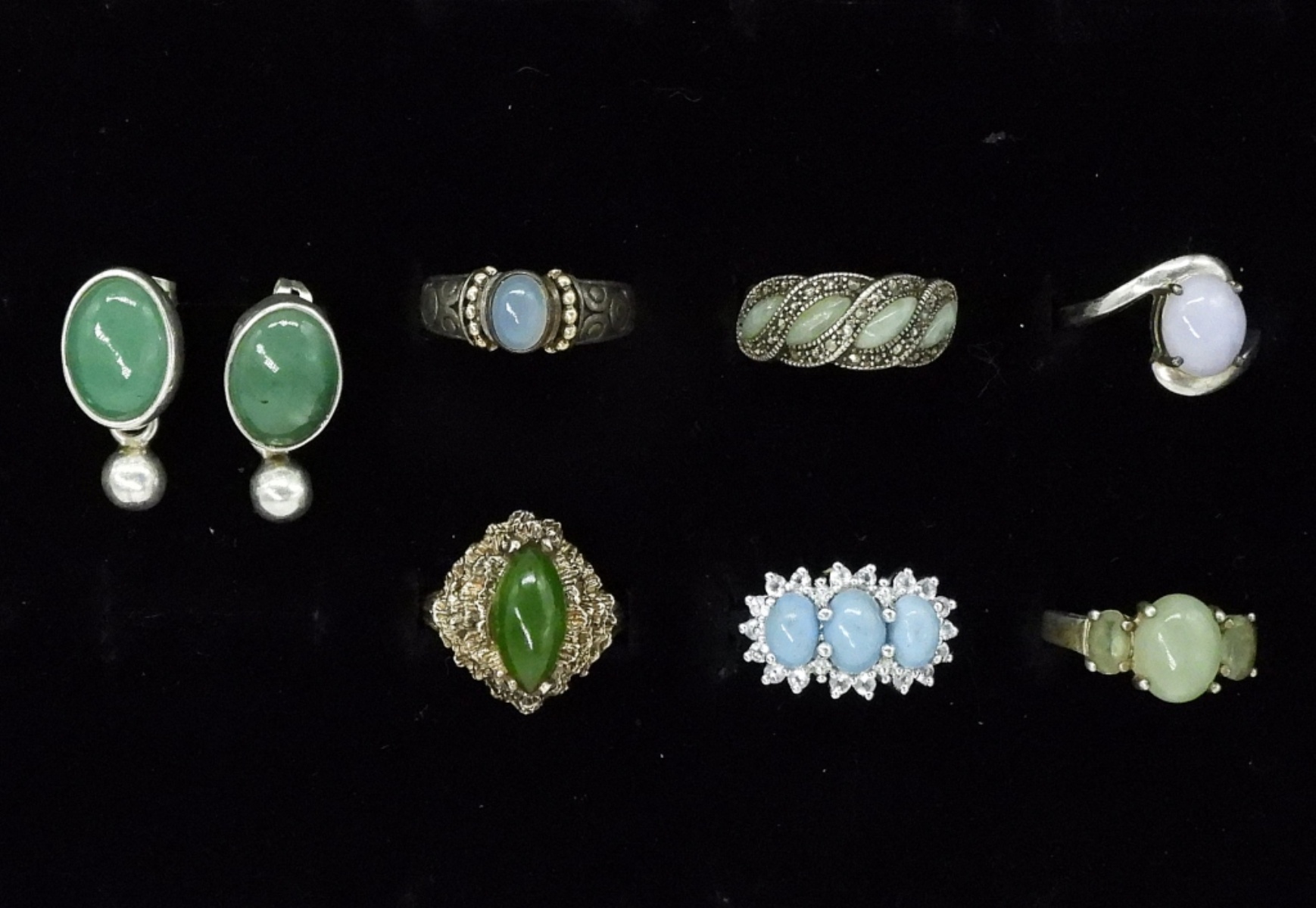 Seven Sterling Gemstone Rings