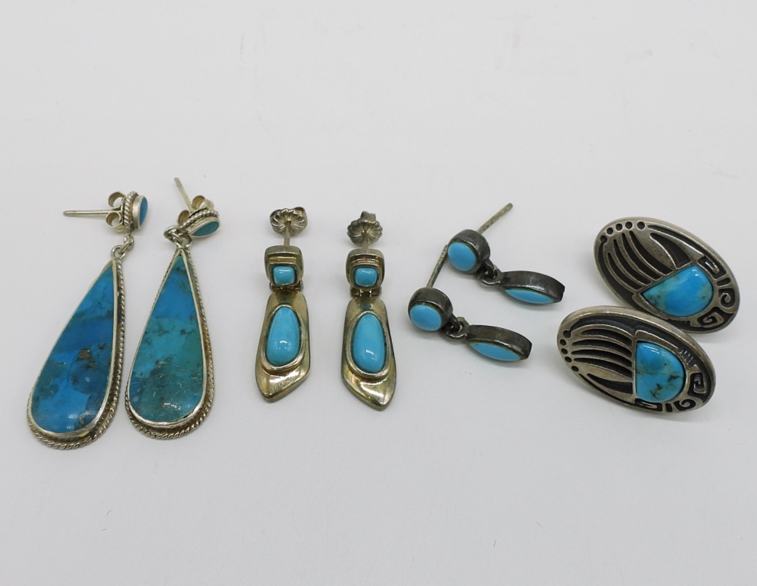 Four Pair Sterling & Turquoise Earrings