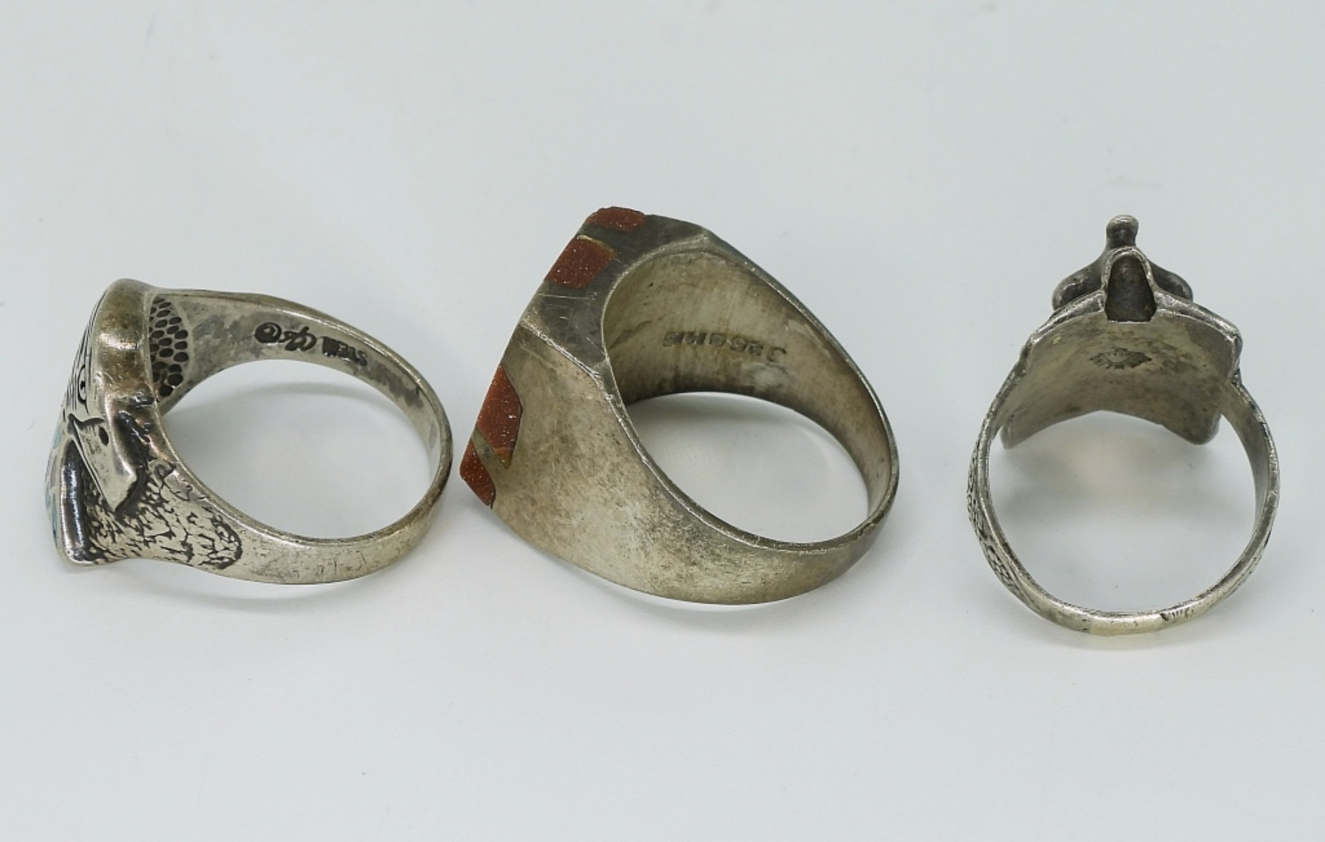 3 Sterling Rings, Goldstone, Tigers Eye & Carolyn