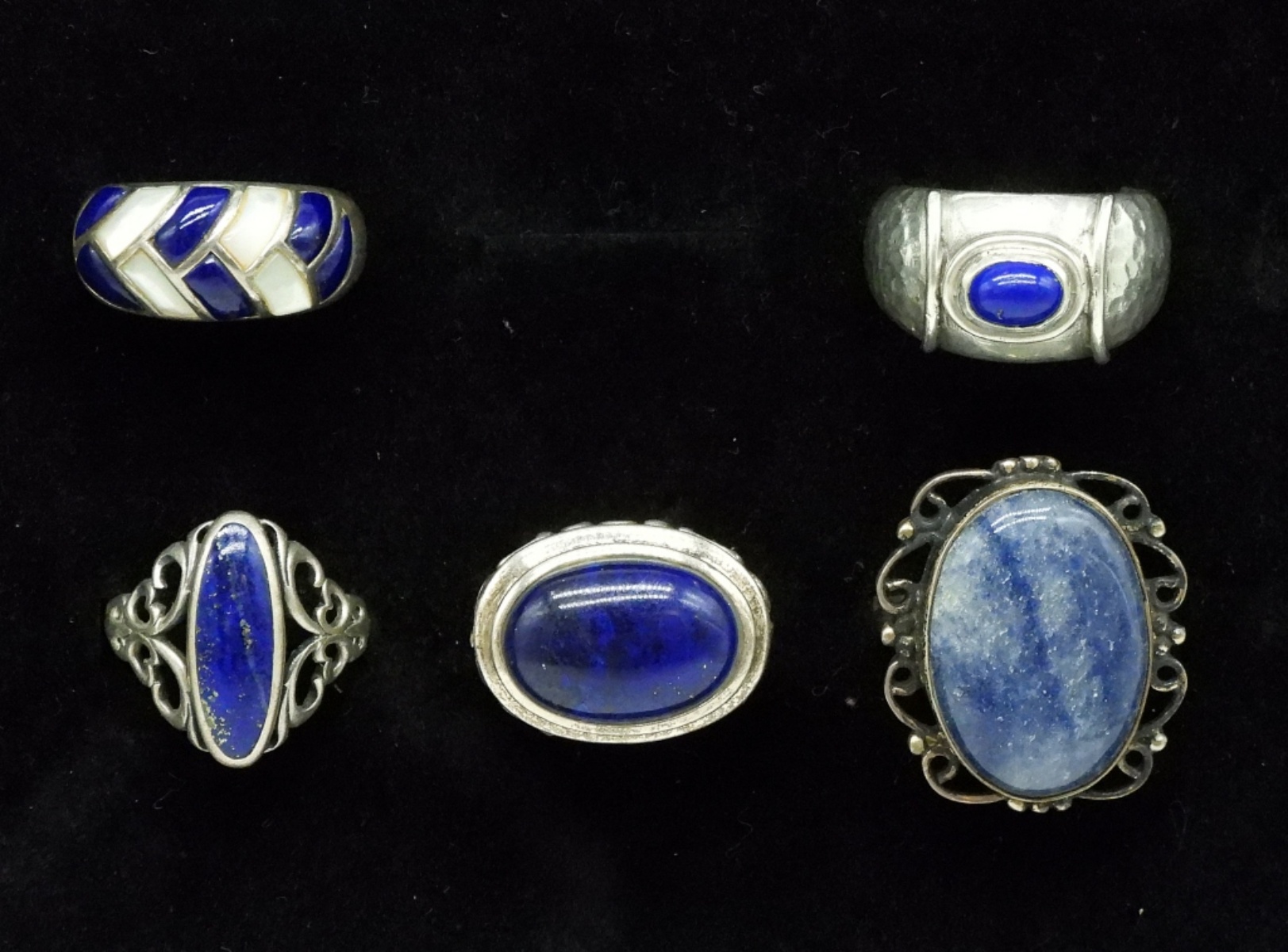 Five Sterling Blue Gemstone Rings