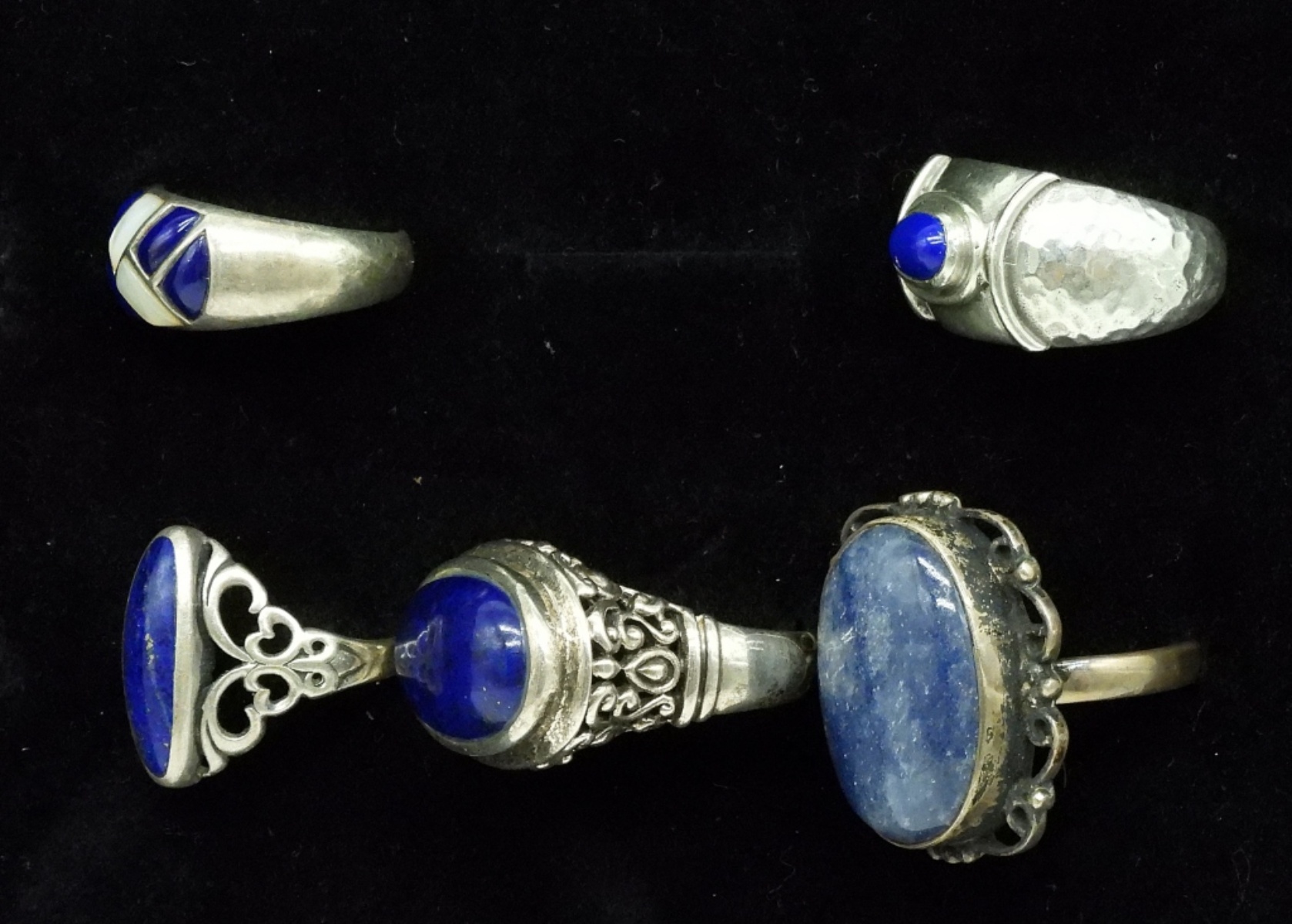 Five Sterling Blue Gemstone Rings