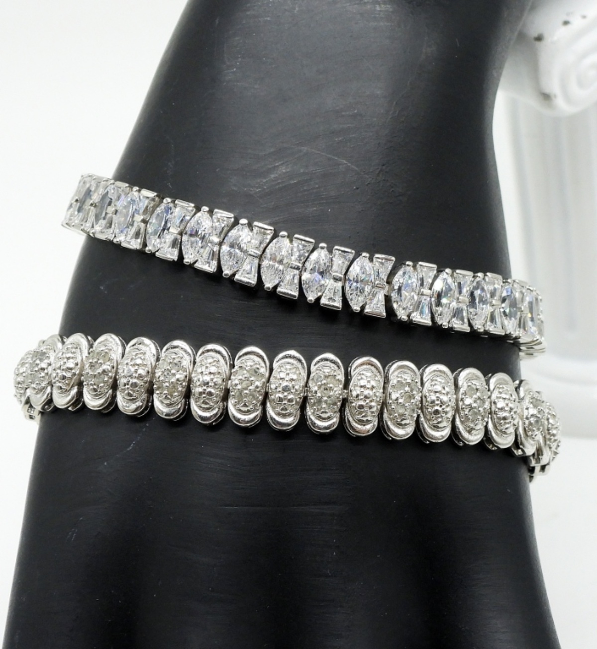 Two Sterling Simulated Diamond Tennis Bracelets