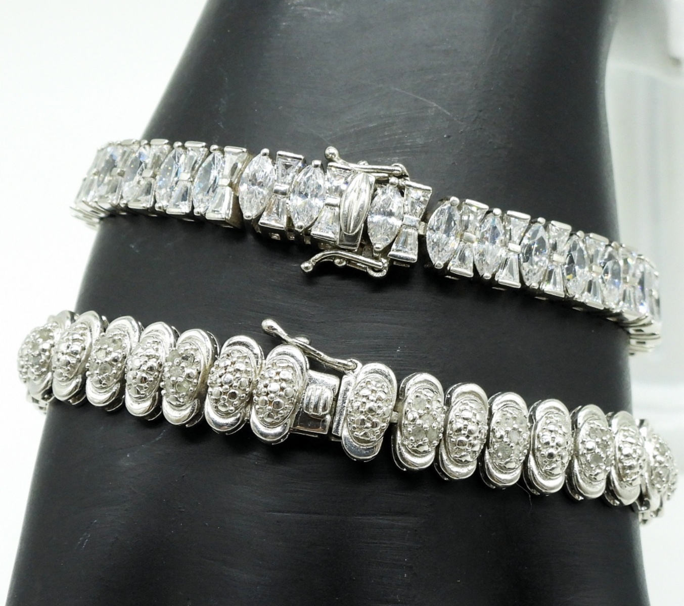 Two Sterling Simulated Diamond Tennis Bracelets