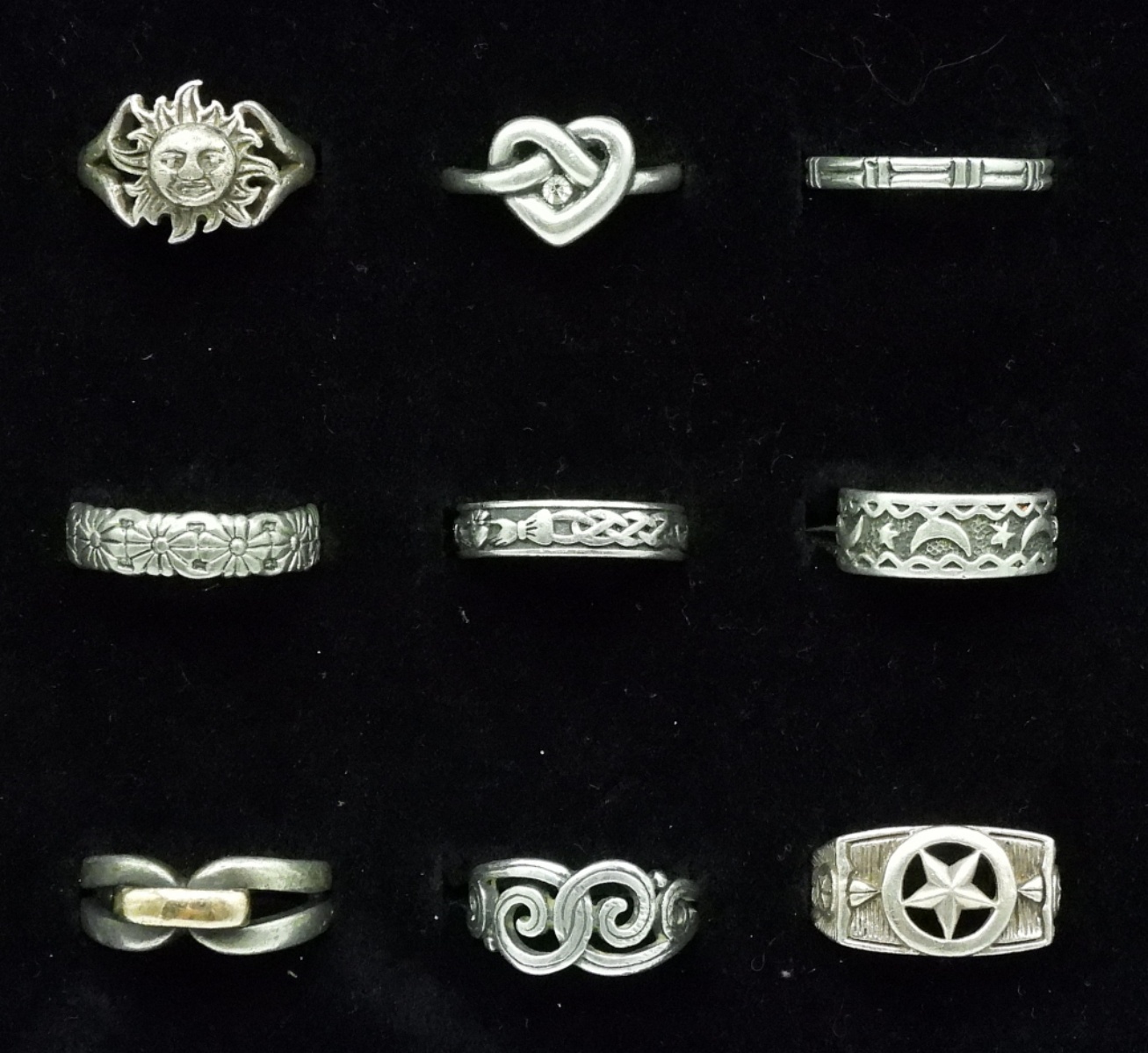 Nine Sterling Fashion Rings