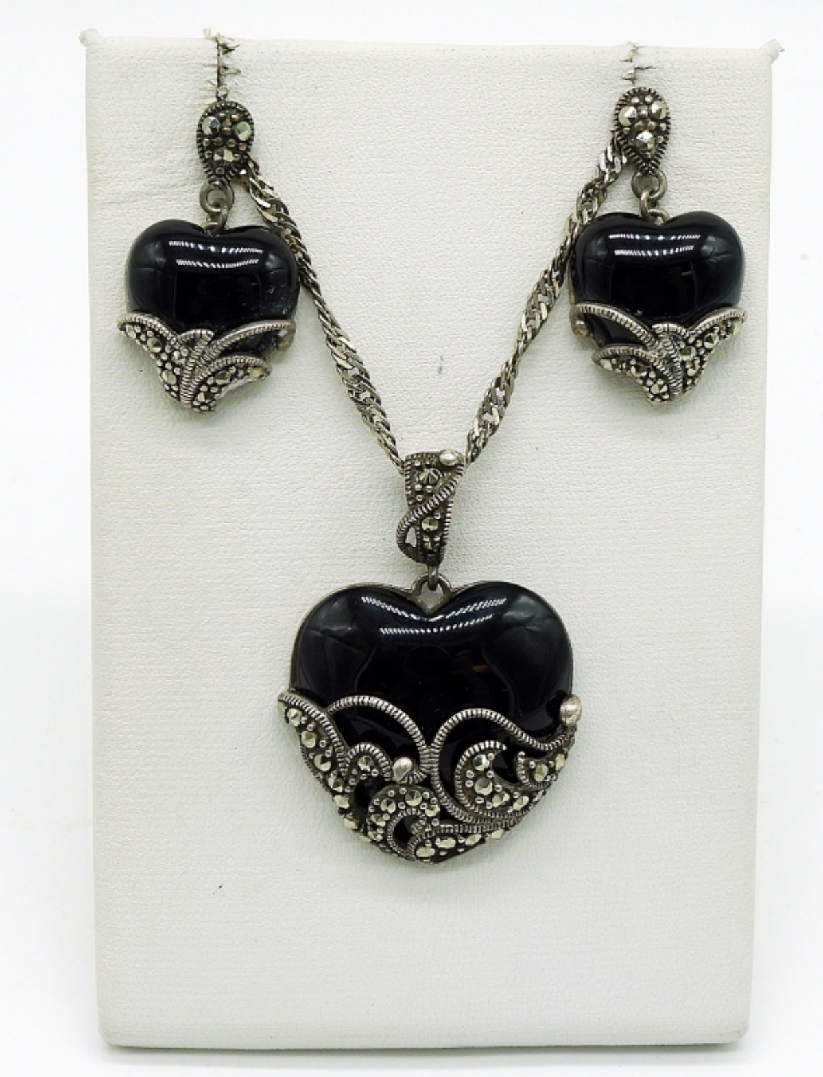 Black Onyx & Marcasite Matching Necklace & Earring
