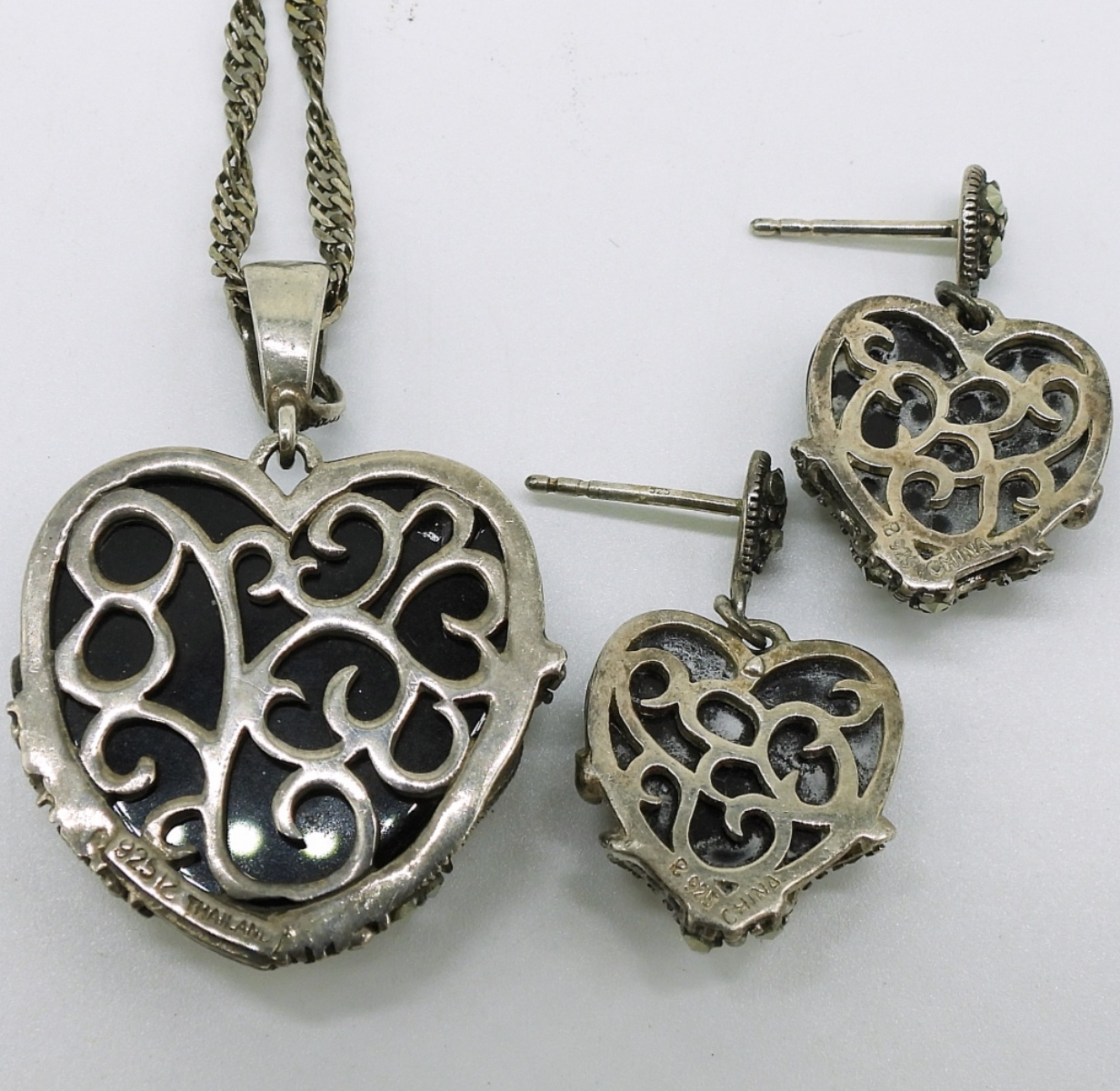 Black Onyx & Marcasite Matching Necklace & Earring