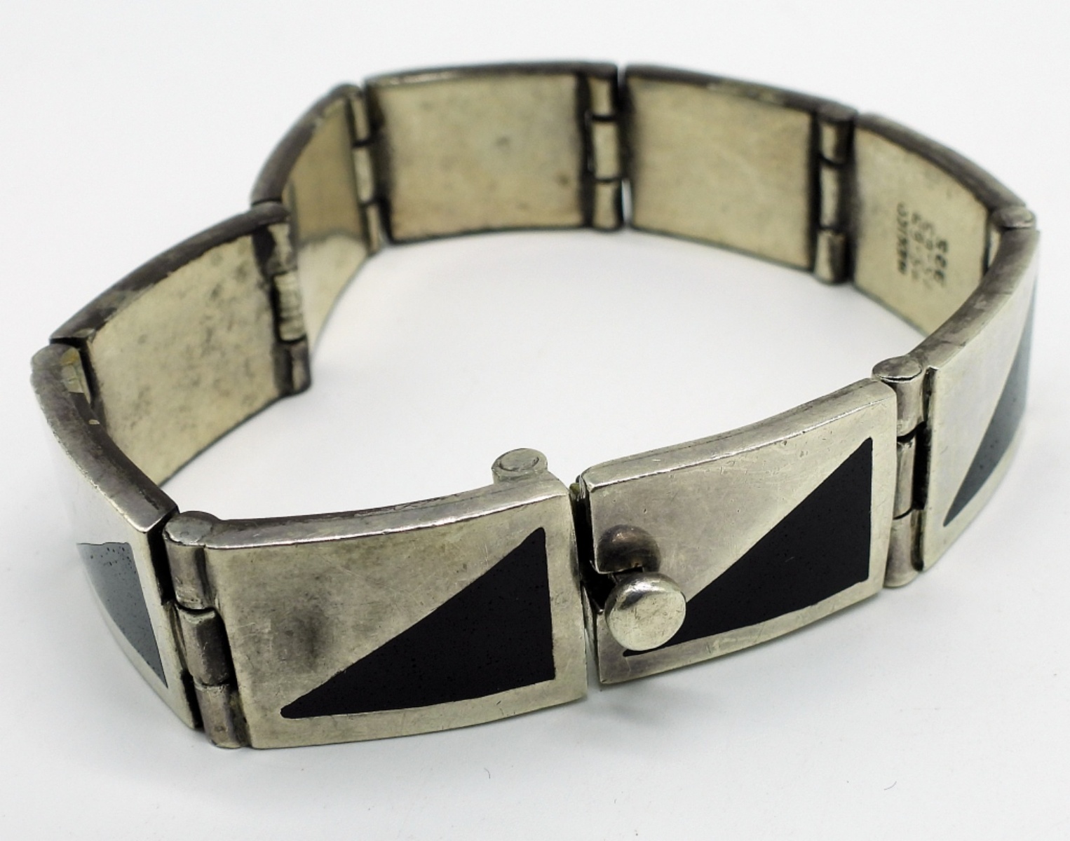 Large Taxco Sterling & Black Onyx Bracelet