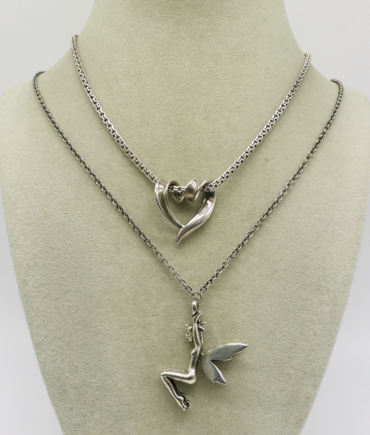 Two Long Sterling Necklaces with Whimsical Pendant