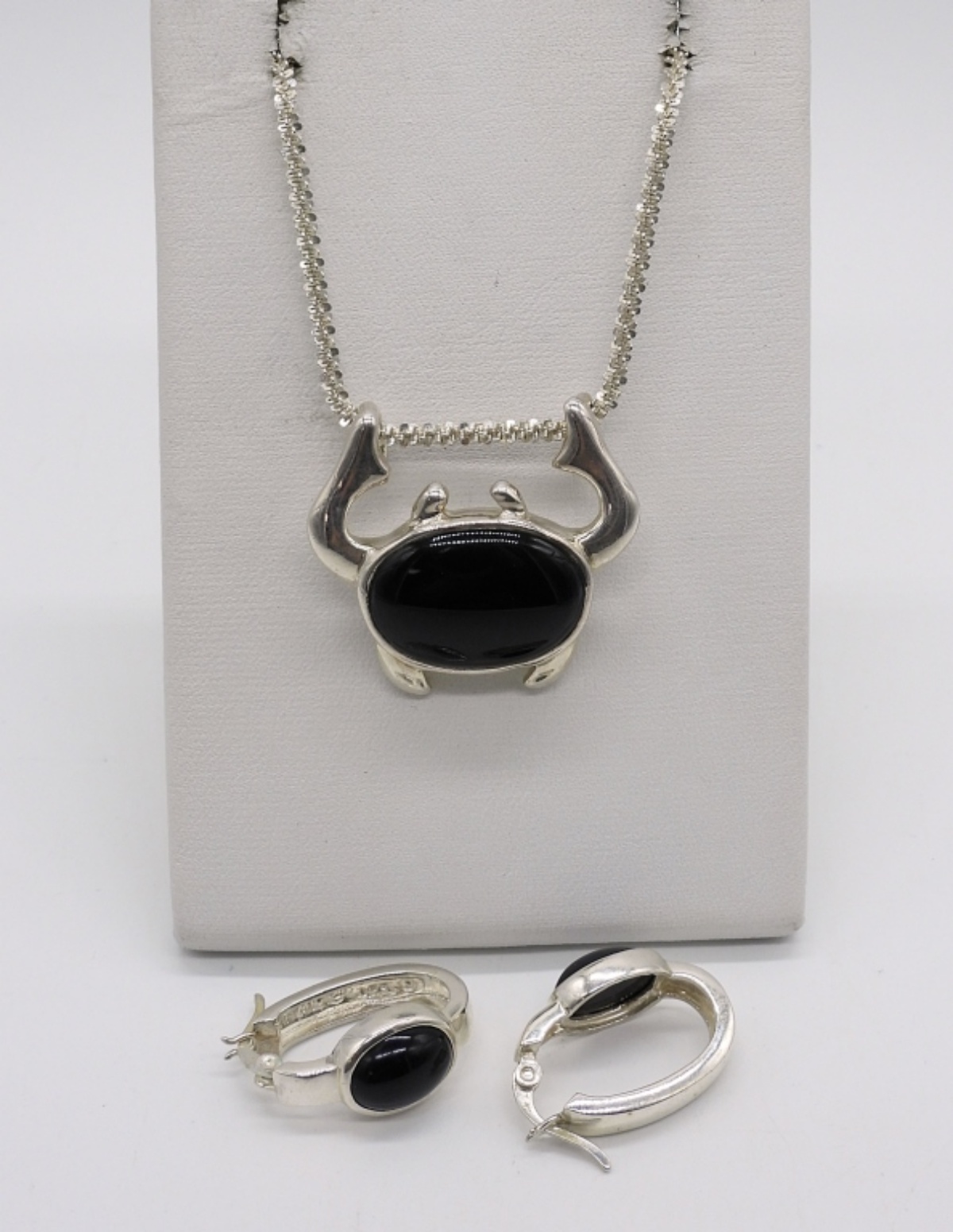 Sterling Black Onyx Crab Necklace & Earrings