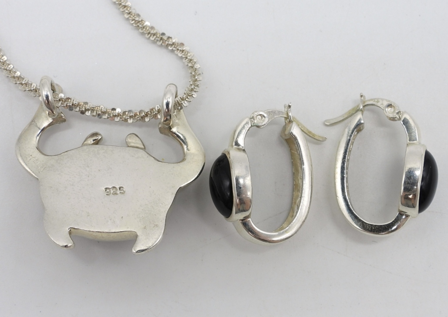Sterling Black Onyx Crab Necklace & Earrings