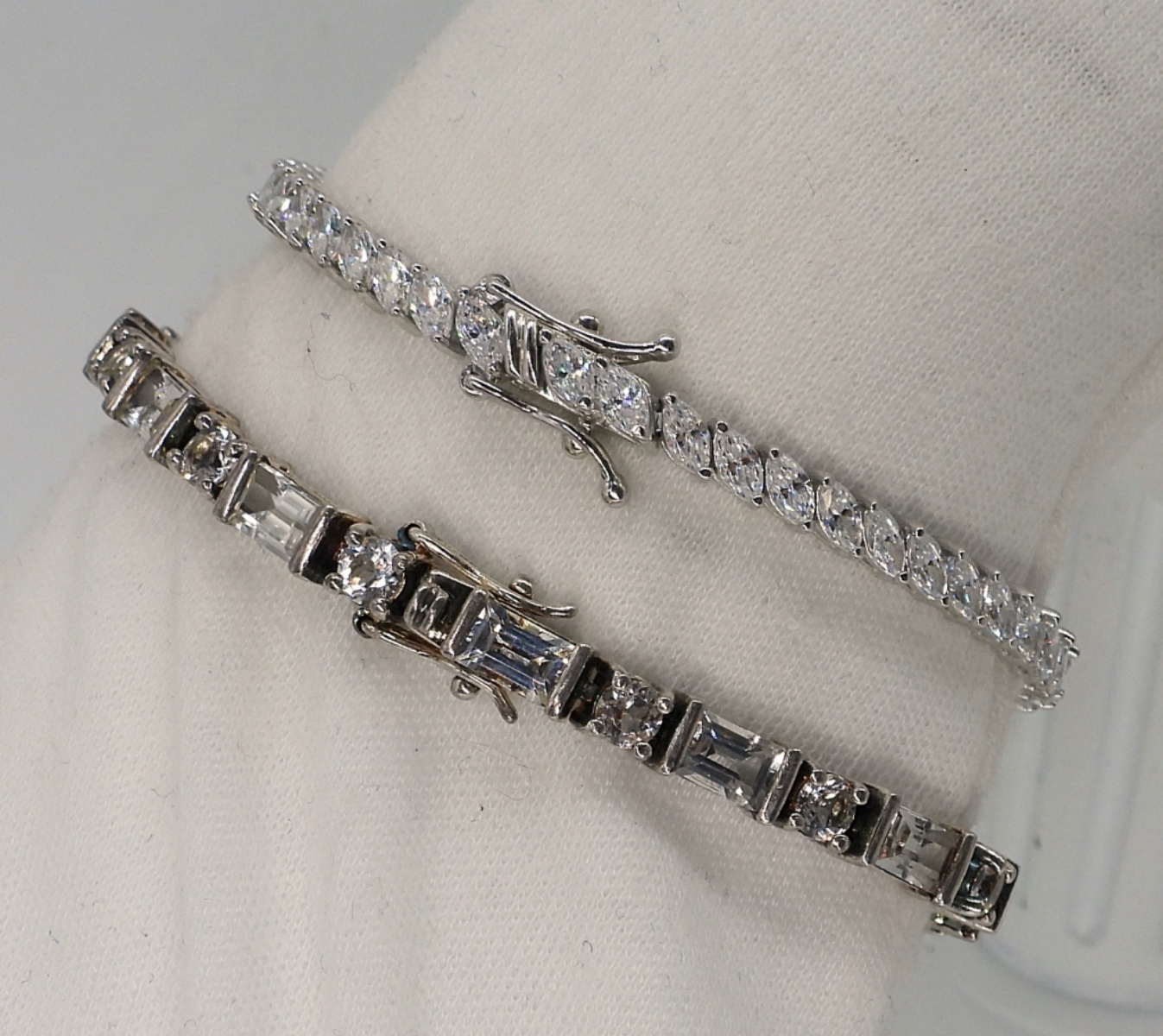 2 Pretty Sterling Gemstone Tennis Bracelets