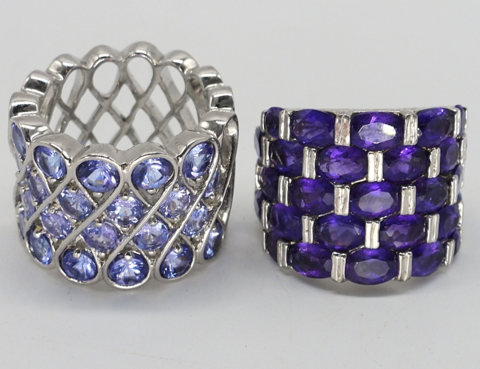 2 Sterling Amethyst Wide Rings