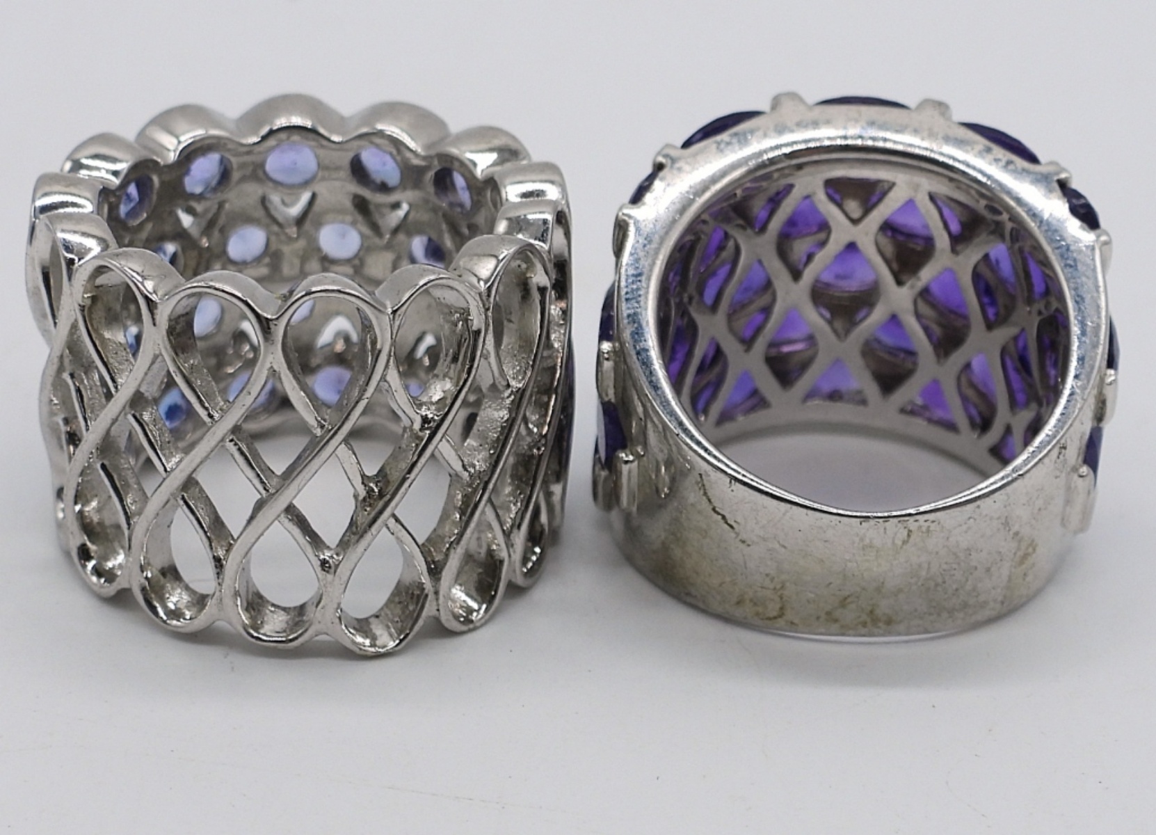 2 Sterling Amethyst Wide Rings