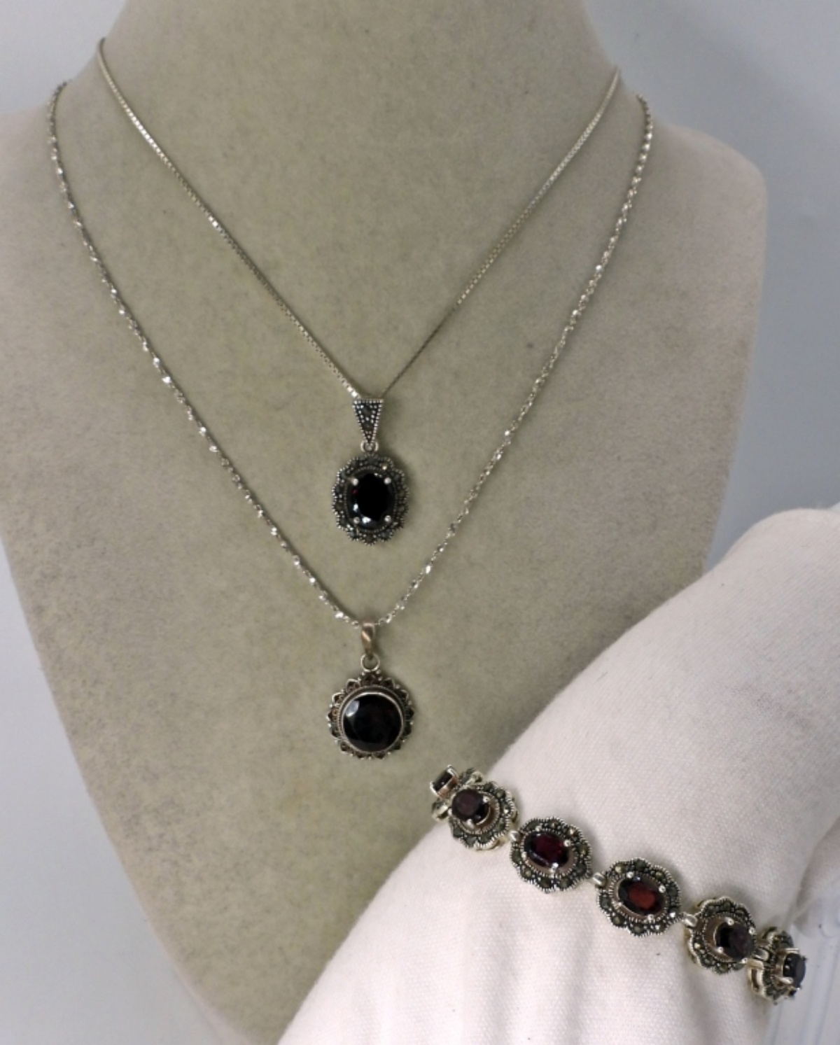 Garnet Sterling Necklaces & Bracelet