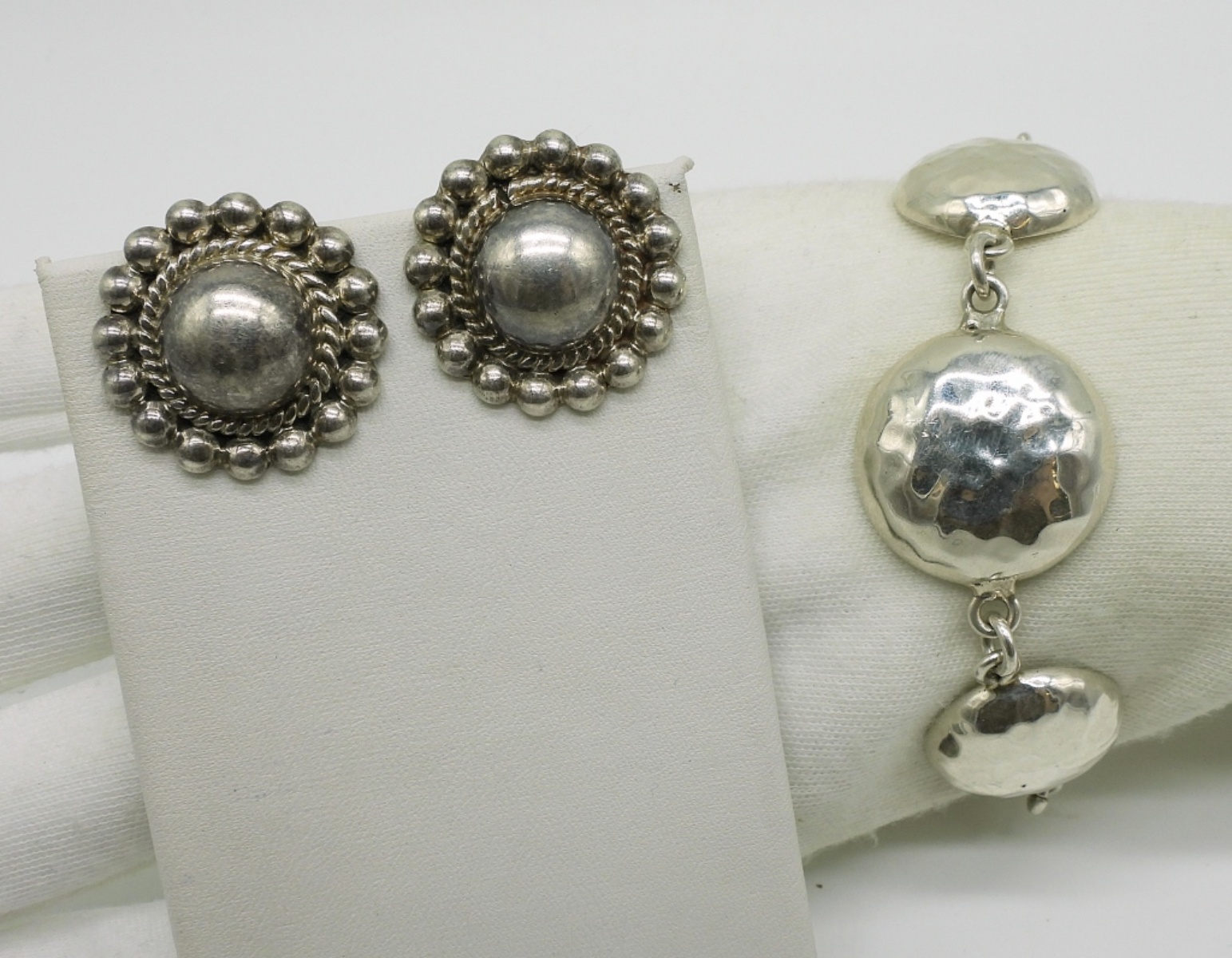 Vintage Taxco Sterling Bracelet and Clip On Earrin