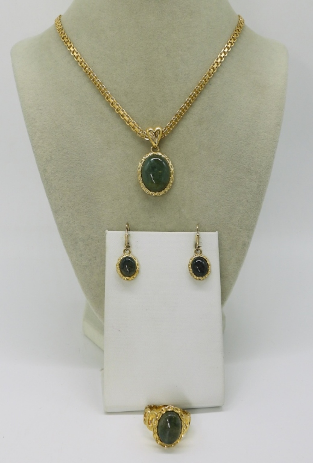 Green Adventurine Gold Tone 925 Matching Set