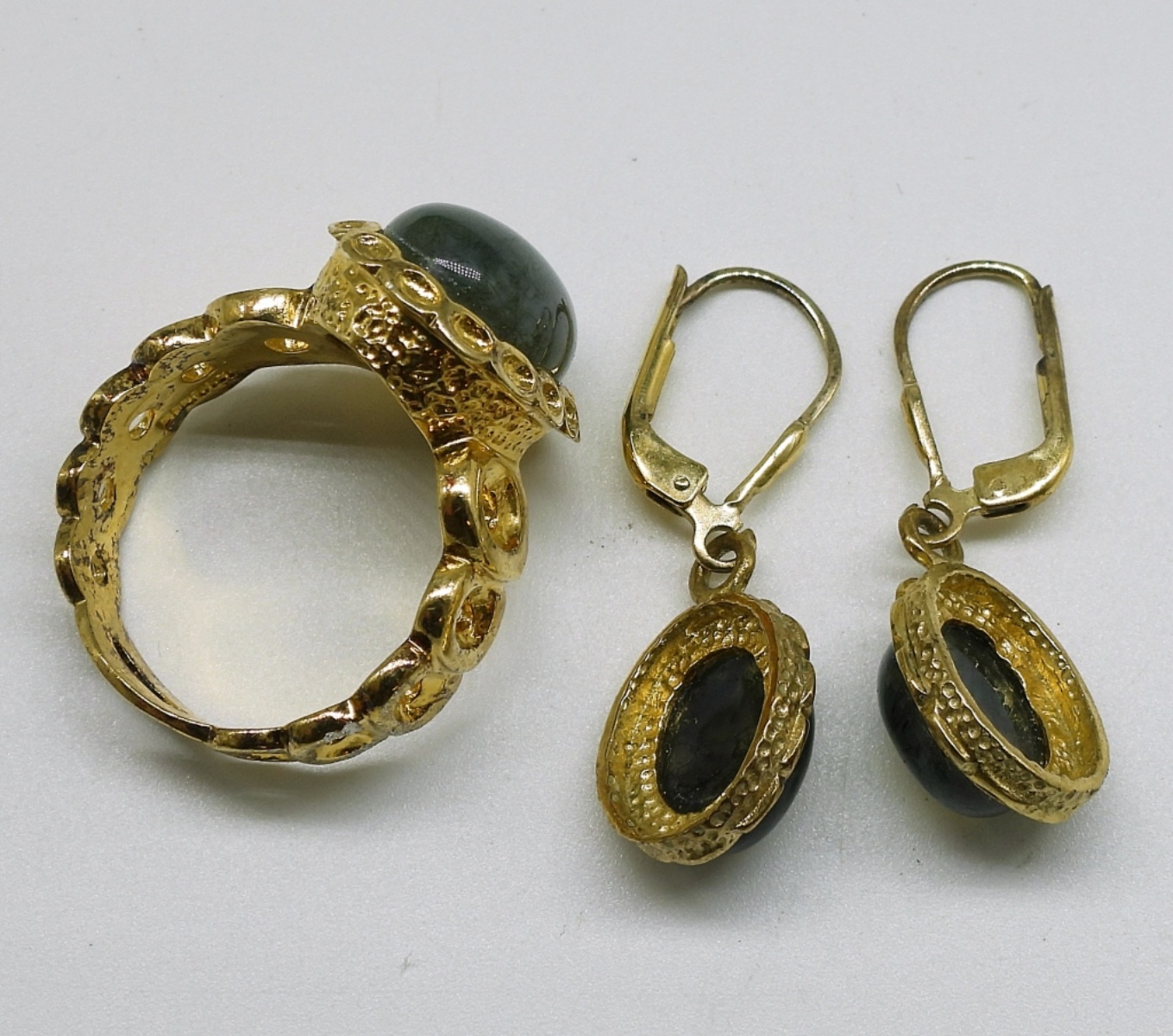 Green Adventurine Gold Tone 925 Matching Set