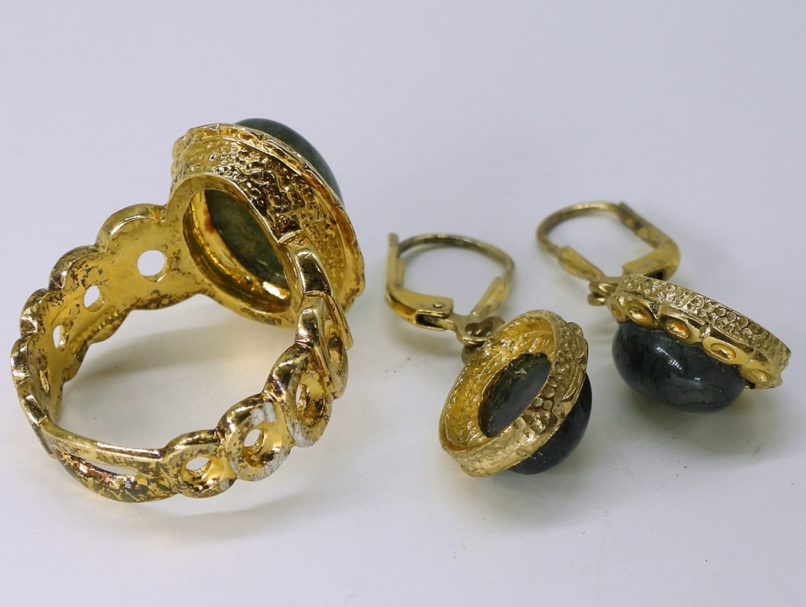 Green Adventurine Gold Tone 925 Matching Set