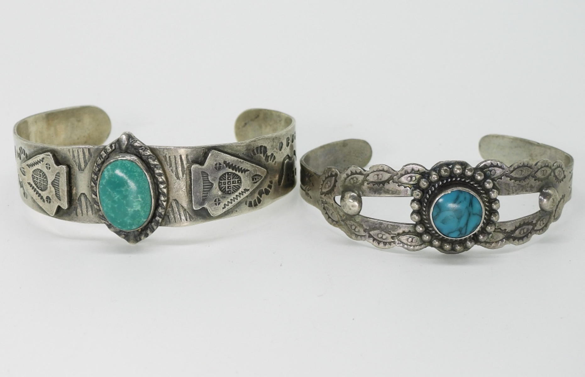 Two Vintage 925 Turquoise Cuff Bracelets